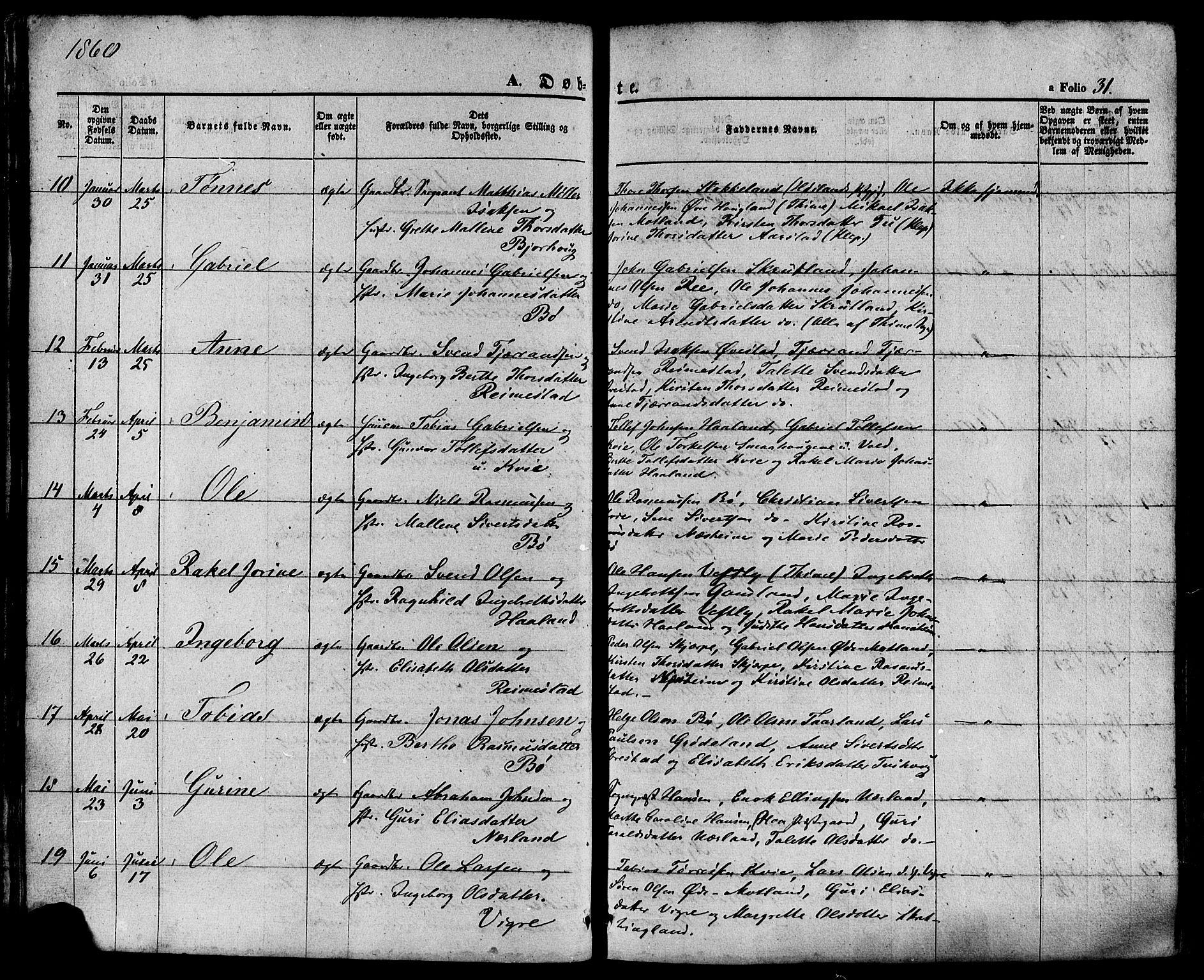 Hå sokneprestkontor, AV/SAST-A-101801/001/30BA/L0008: Parish register (official) no. A 7, 1853-1878, p. 31