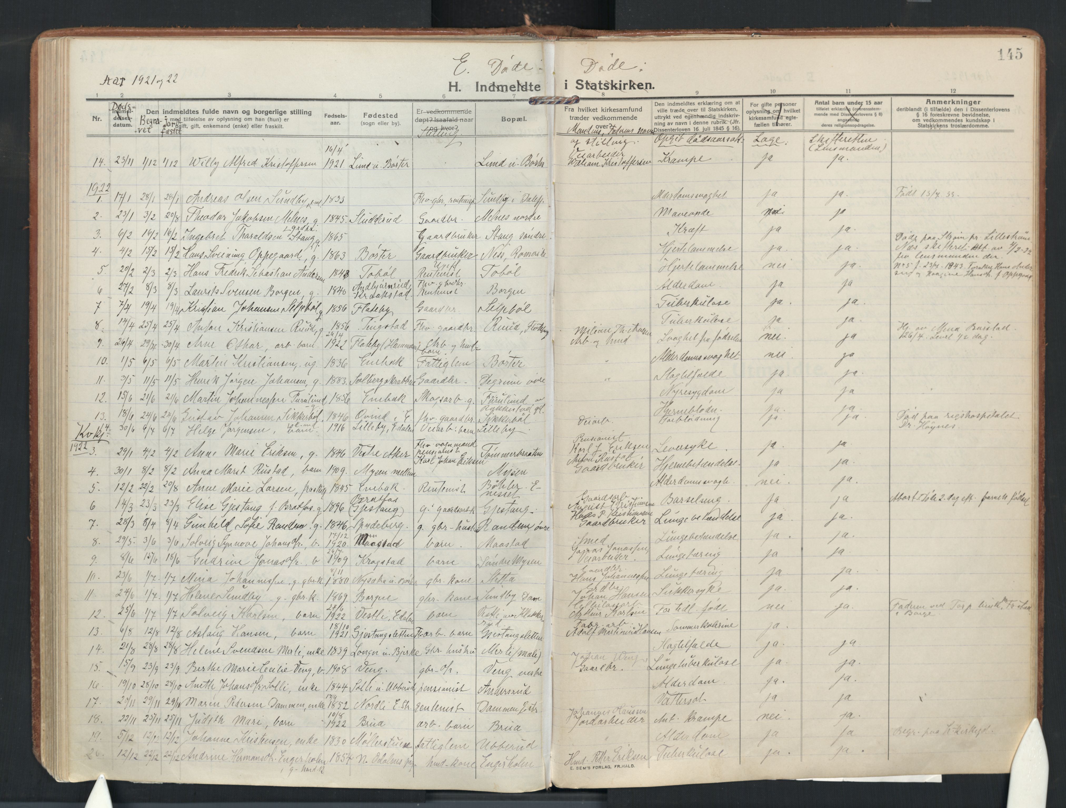 Enebakk prestekontor Kirkebøker, AV/SAO-A-10171c/F/Fa/L0019: Parish register (official) no. I 19, 1912-1935, p. 145