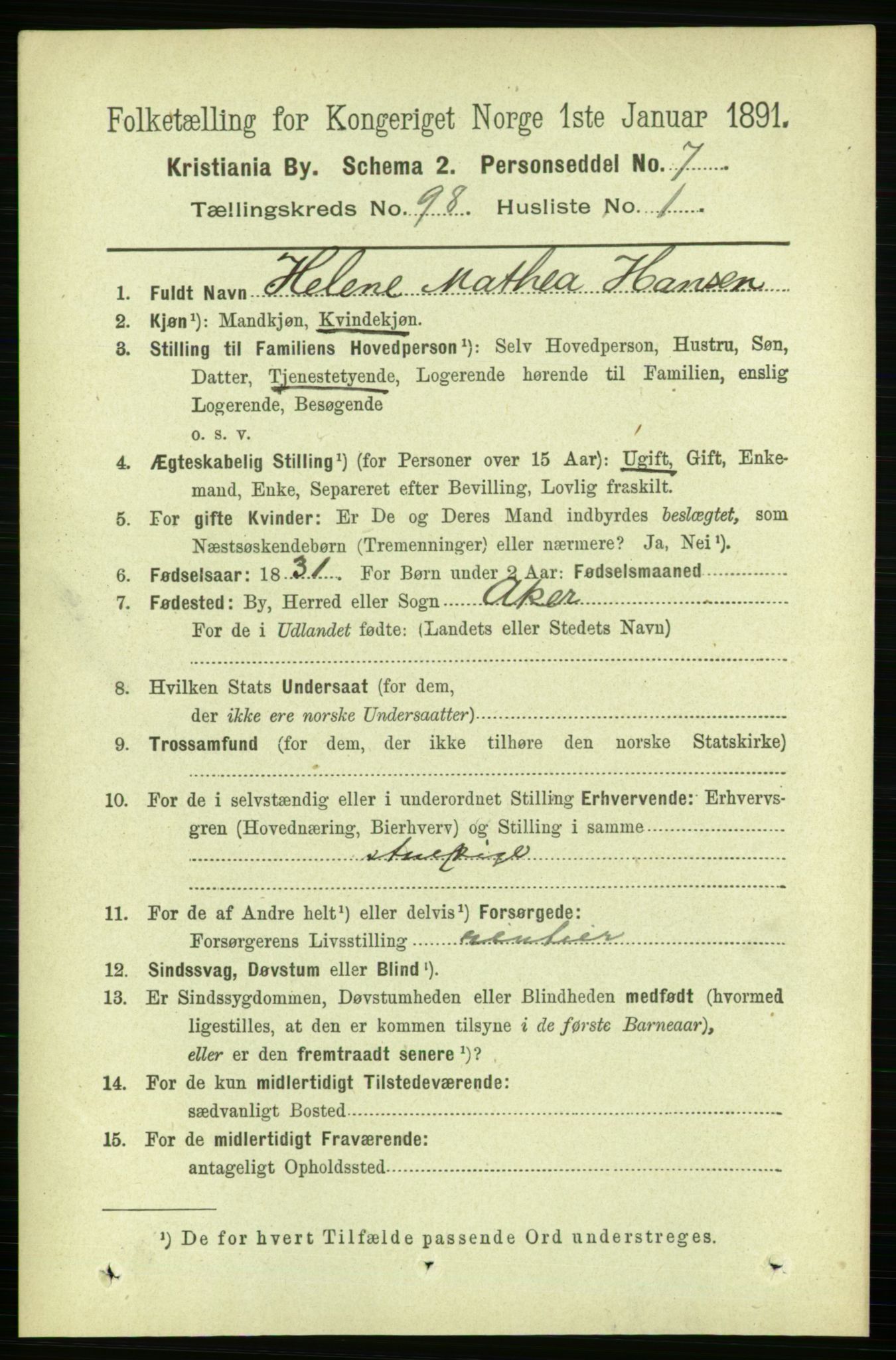 RA, 1891 census for 0301 Kristiania, 1891, p. 47706