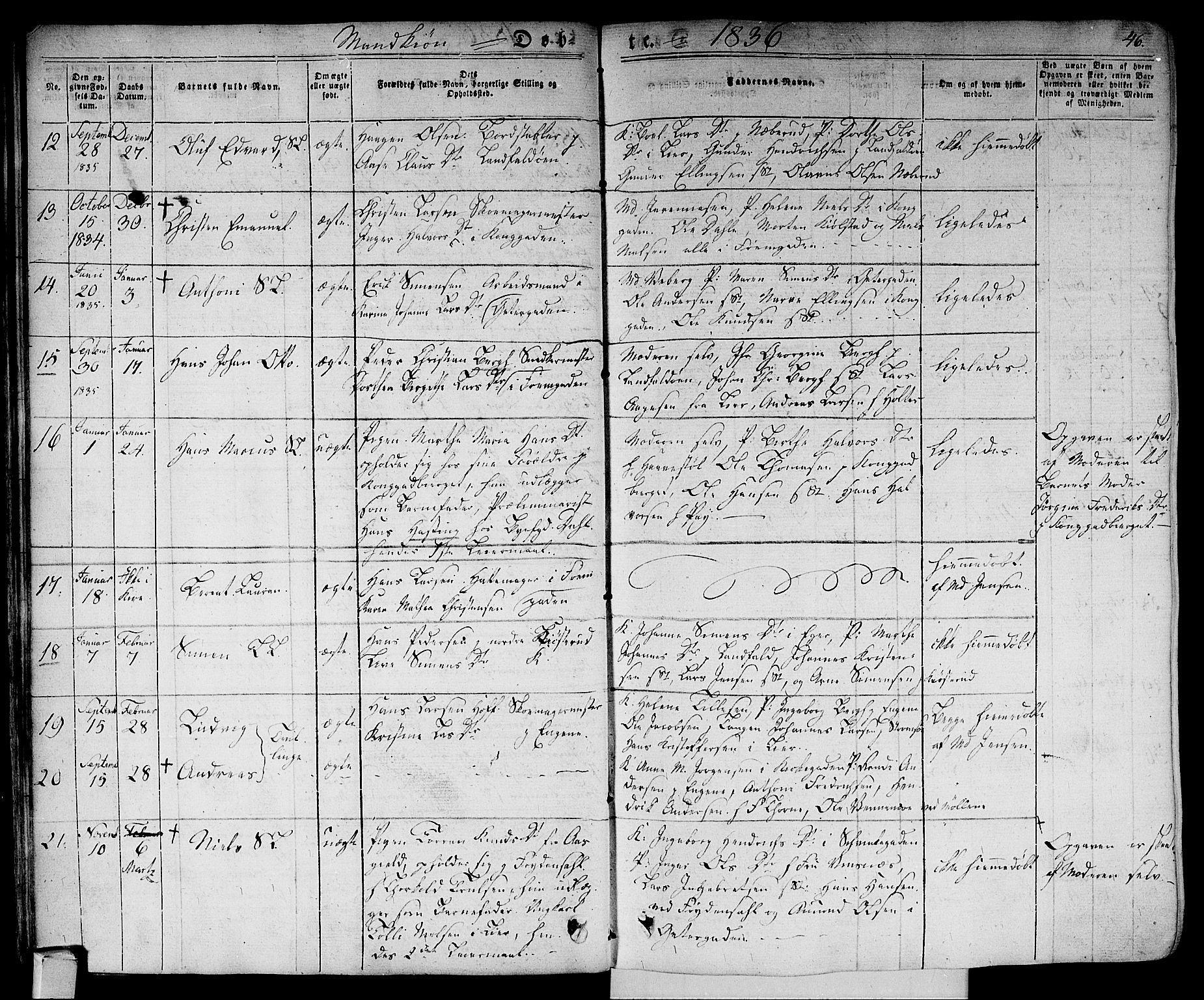 Bragernes kirkebøker, AV/SAKO-A-6/F/Fb/L0001: Parish register (official) no. II 1, 1830-1847, p. 46