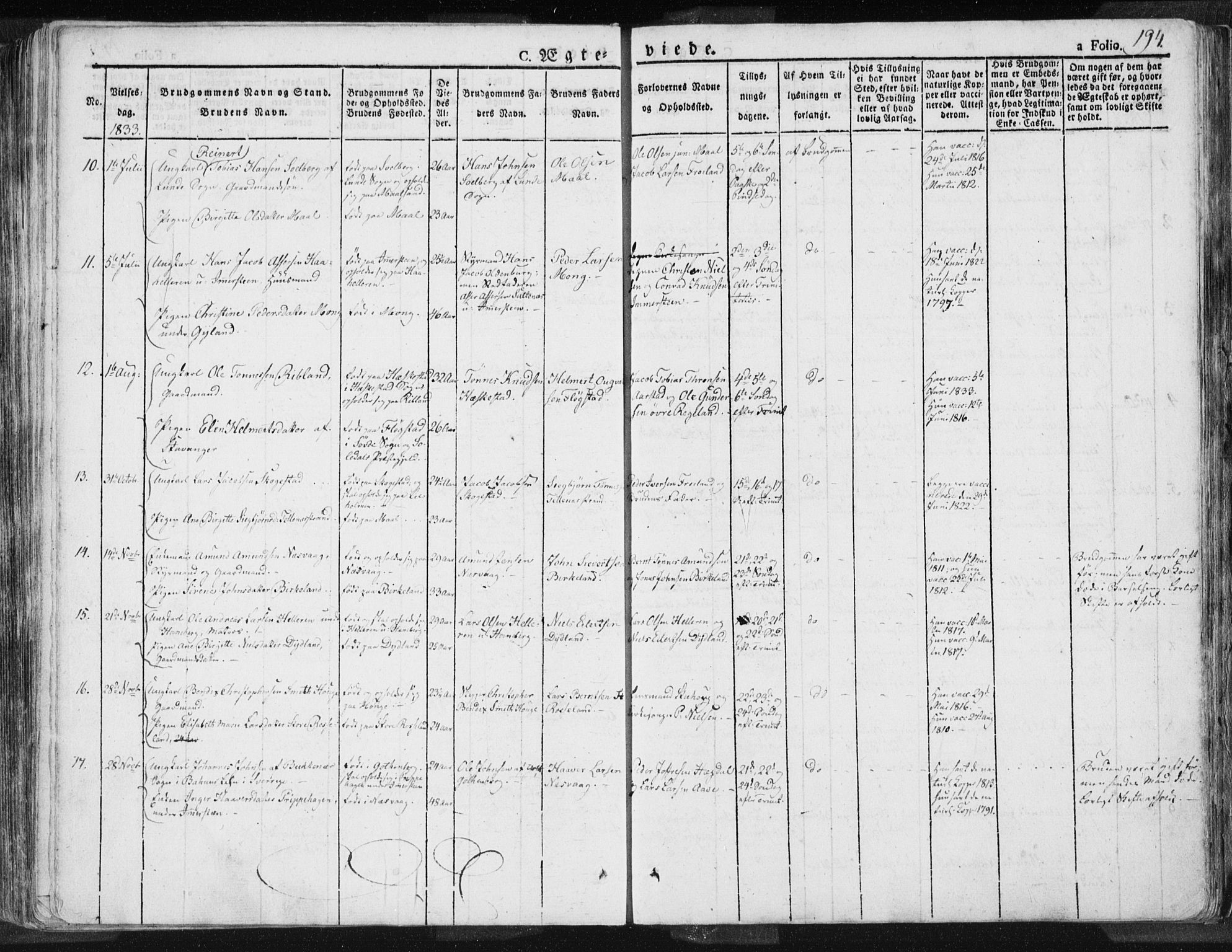 Sokndal sokneprestkontor, AV/SAST-A-101808: Parish register (official) no. A 7.1, 1826-1842, p. 194