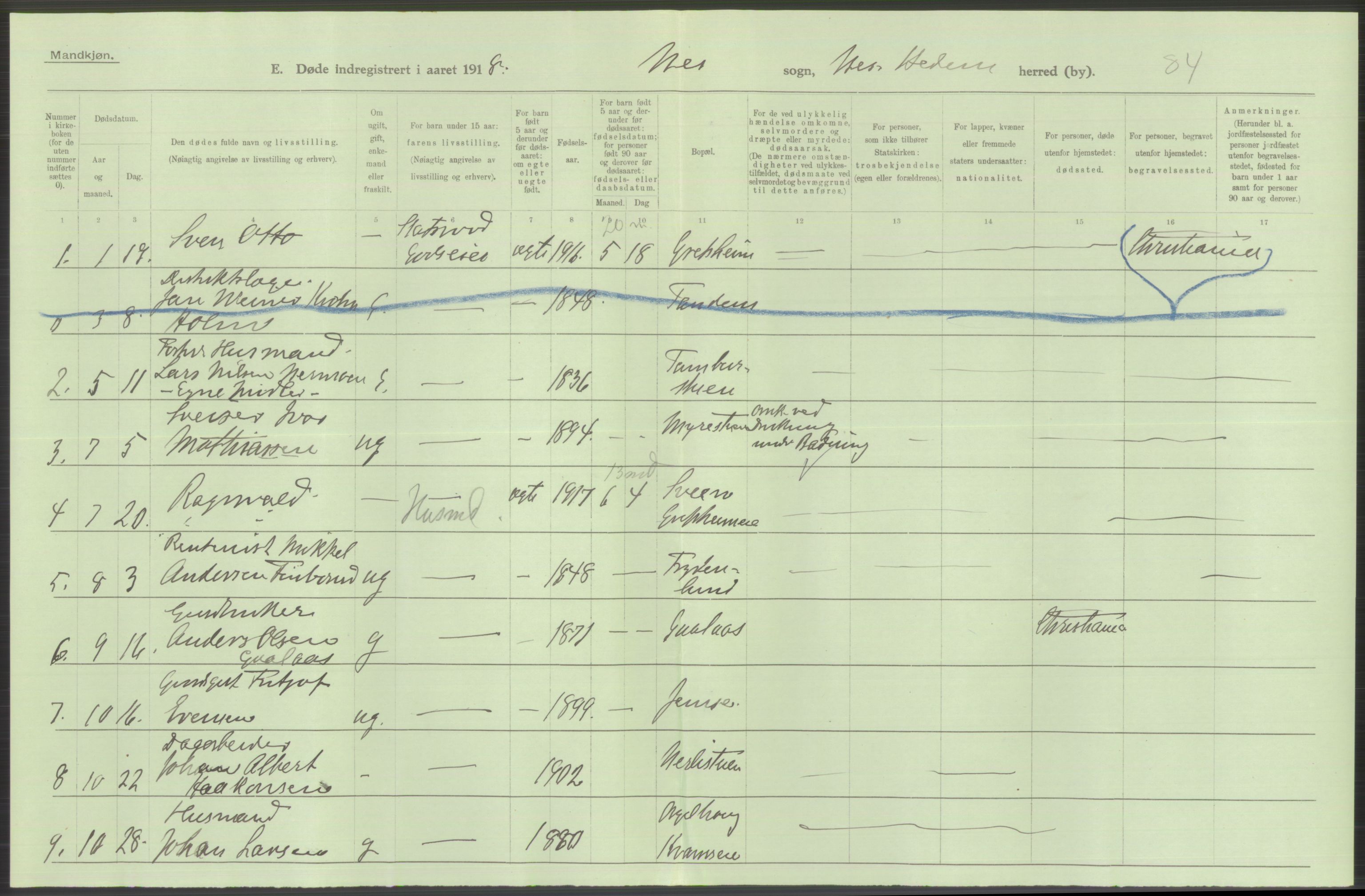 Statistisk sentralbyrå, Sosiodemografiske emner, Befolkning, AV/RA-S-2228/D/Df/Dfb/Dfbh/L0014: Hedemarkens fylke: Døde. Bygder og byer., 1918, p. 364