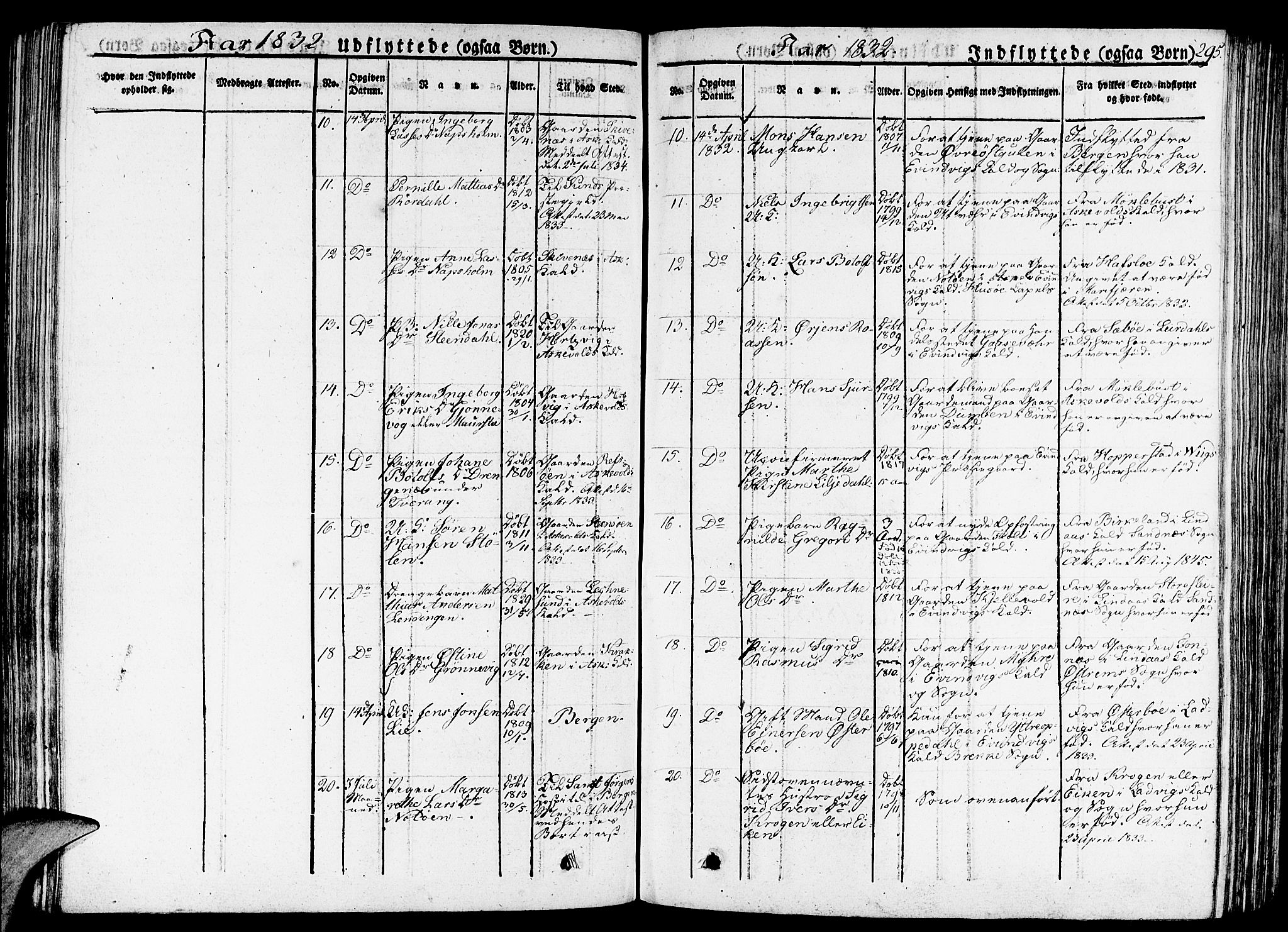 Gulen sokneprestembete, AV/SAB-A-80201/H/Haa/Haaa/L0019: Parish register (official) no. A 19, 1826-1836, p. 295