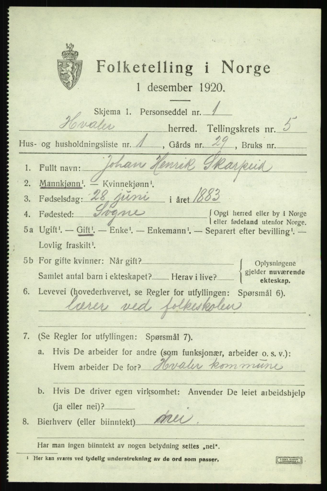 SAO, 1920 census for Hvaler, 1920, p. 5124