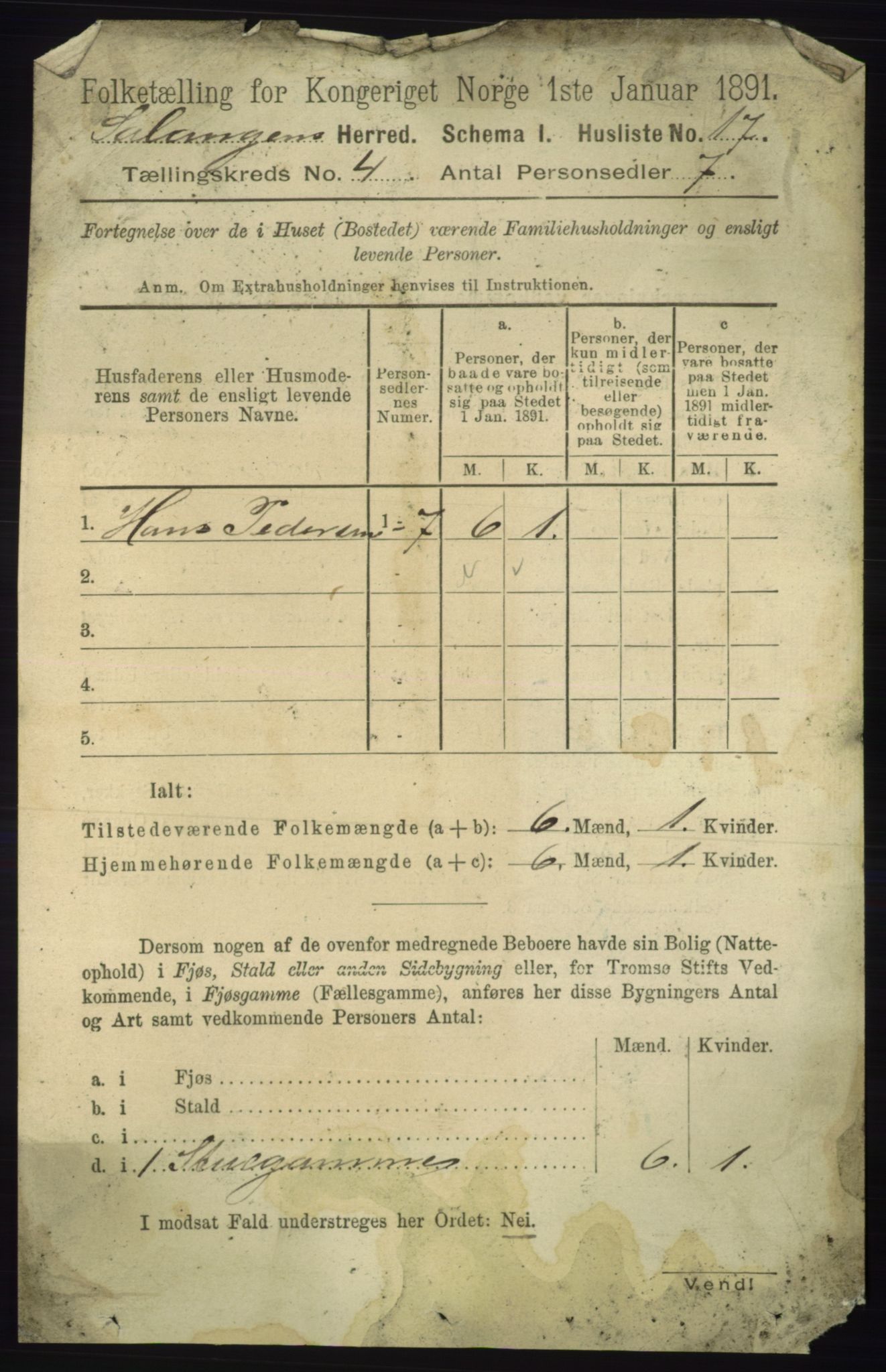 RA, 1891 census for 1921 Salangen, 1891, p. 1754