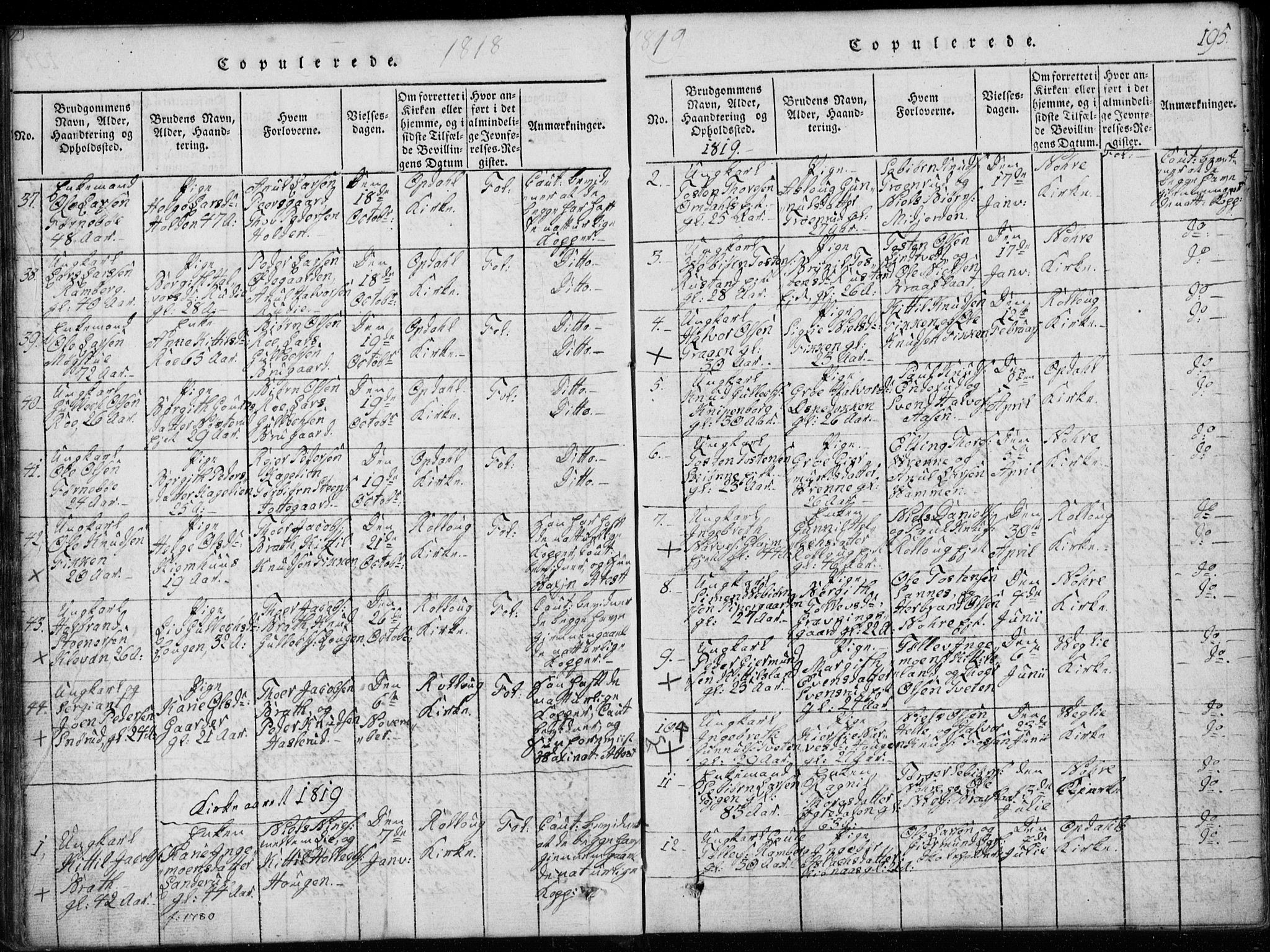 Rollag kirkebøker, SAKO/A-240/G/Ga/L0001: Parish register (copy) no. I 1, 1814-1831, p. 195