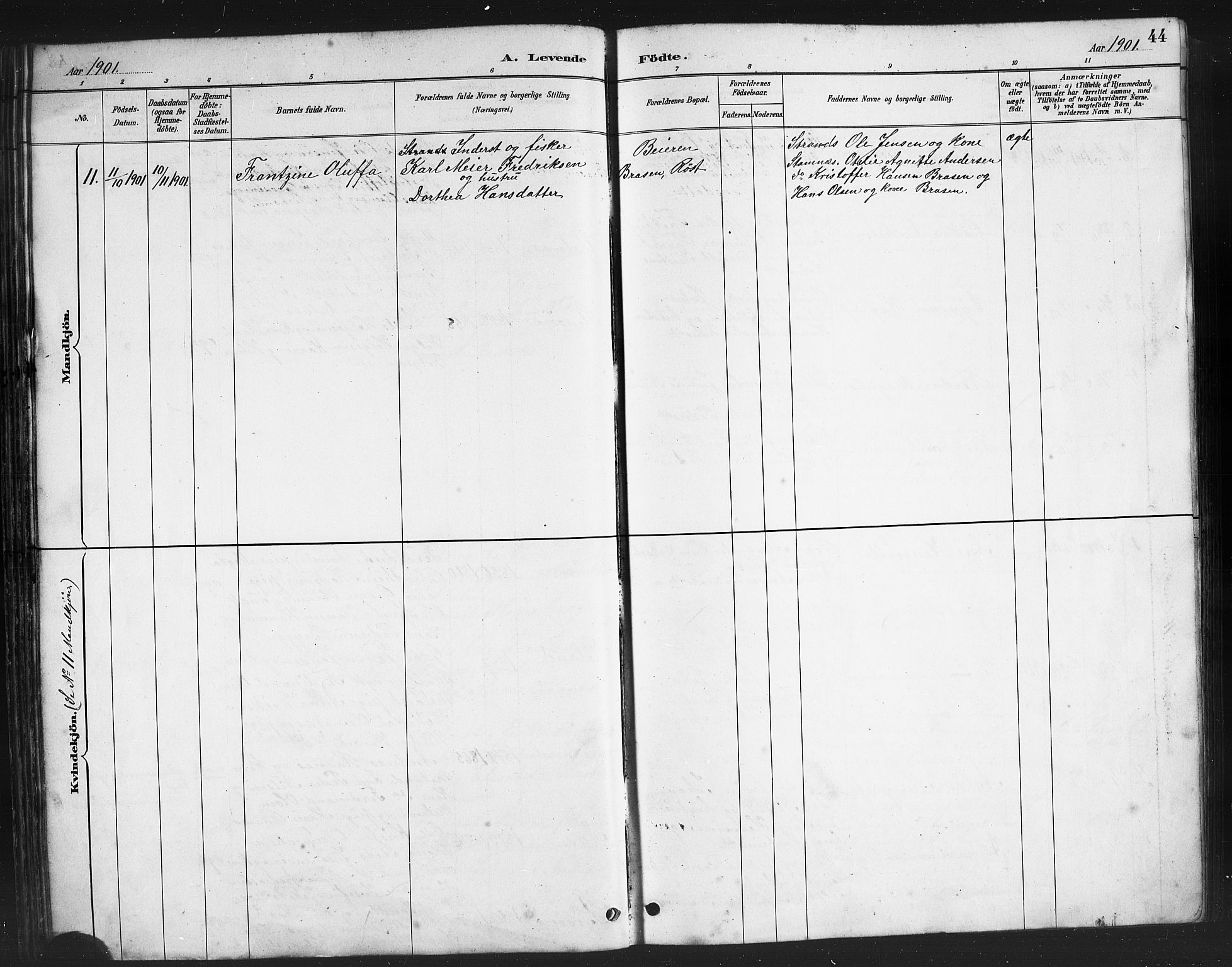 Ministerialprotokoller, klokkerbøker og fødselsregistre - Nordland, AV/SAT-A-1459/808/L0131: Parish register (copy) no. 808C02, 1879-1919, p. 44