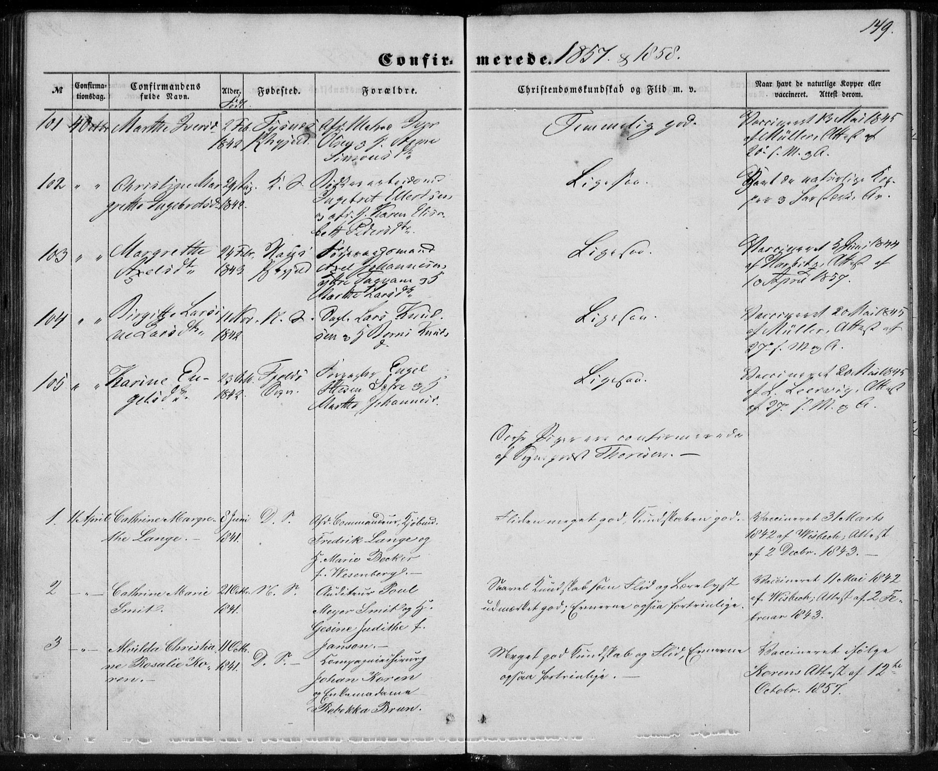 Korskirken sokneprestembete, SAB/A-76101/H/Haa/L0027: Parish register (official) no. C 3, 1854-1868, p. 149