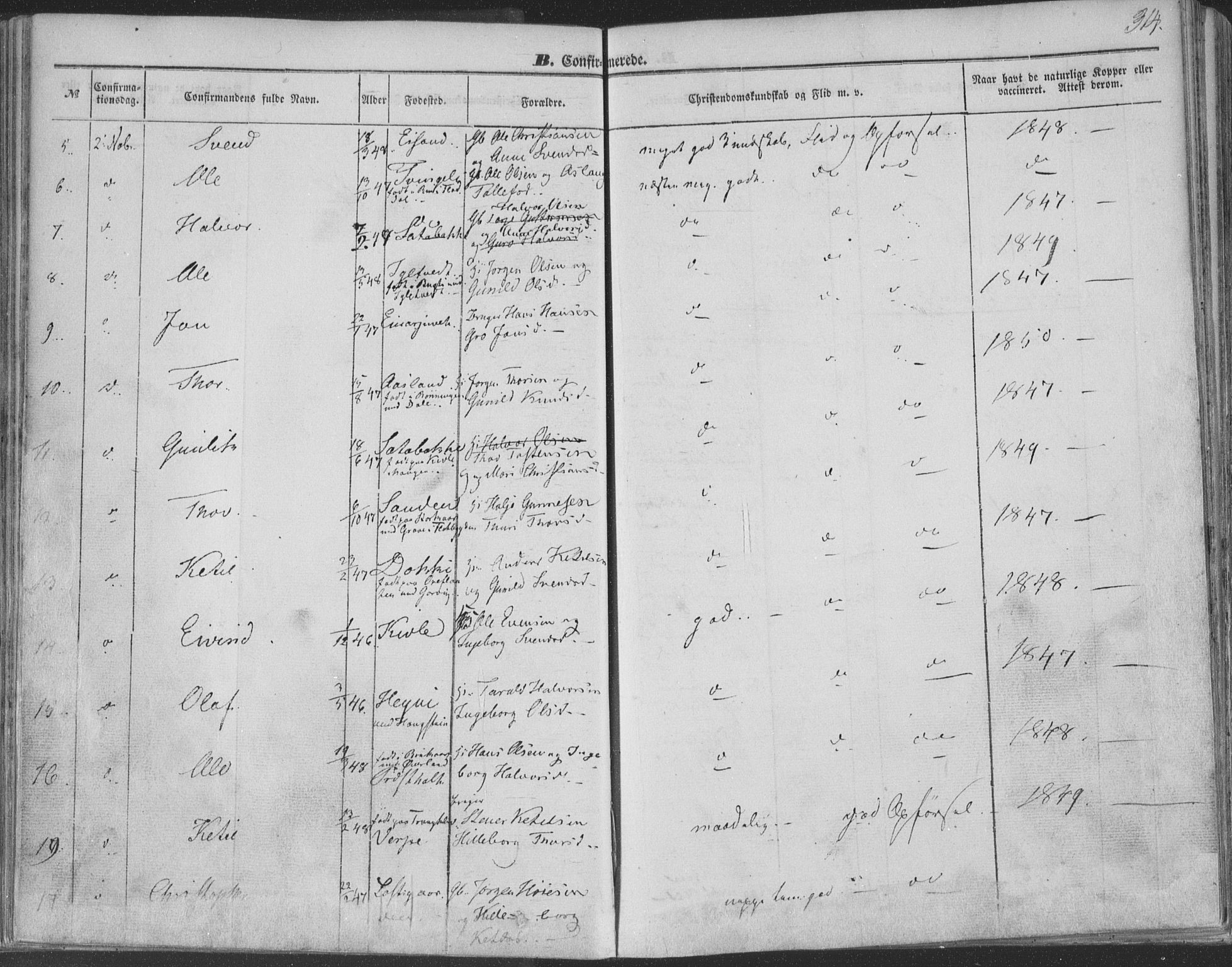 Seljord kirkebøker, AV/SAKO-A-20/F/Fa/L012b: Parish register (official) no. I 12B, 1850-1865, p. 314