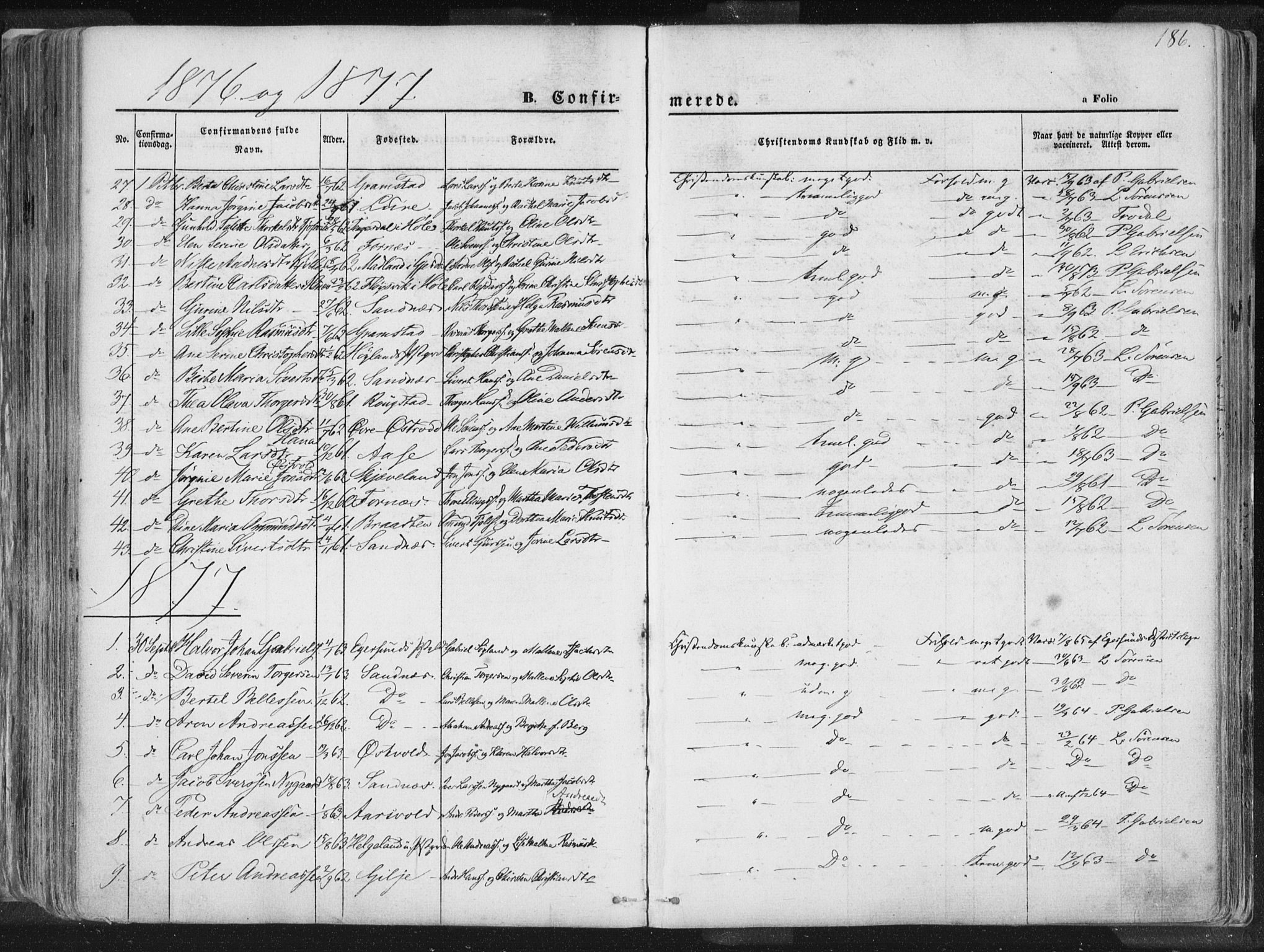 Høyland sokneprestkontor, SAST/A-101799/001/30BA/L0010: Parish register (official) no. A 9.1, 1857-1877, p. 186