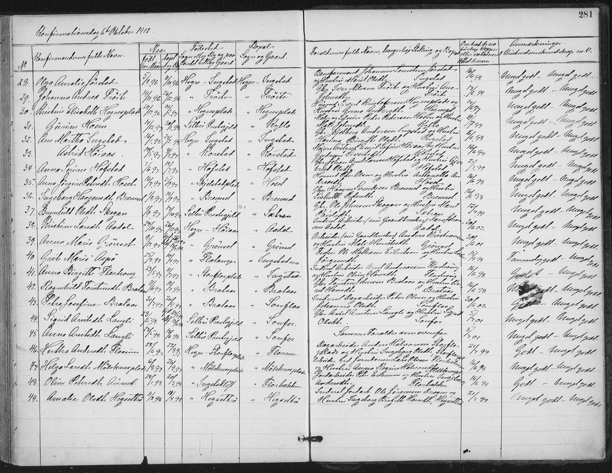 Ministerialprotokoller, klokkerbøker og fødselsregistre - Nord-Trøndelag, SAT/A-1458/703/L0031: Parish register (official) no. 703A04, 1893-1914, p. 281