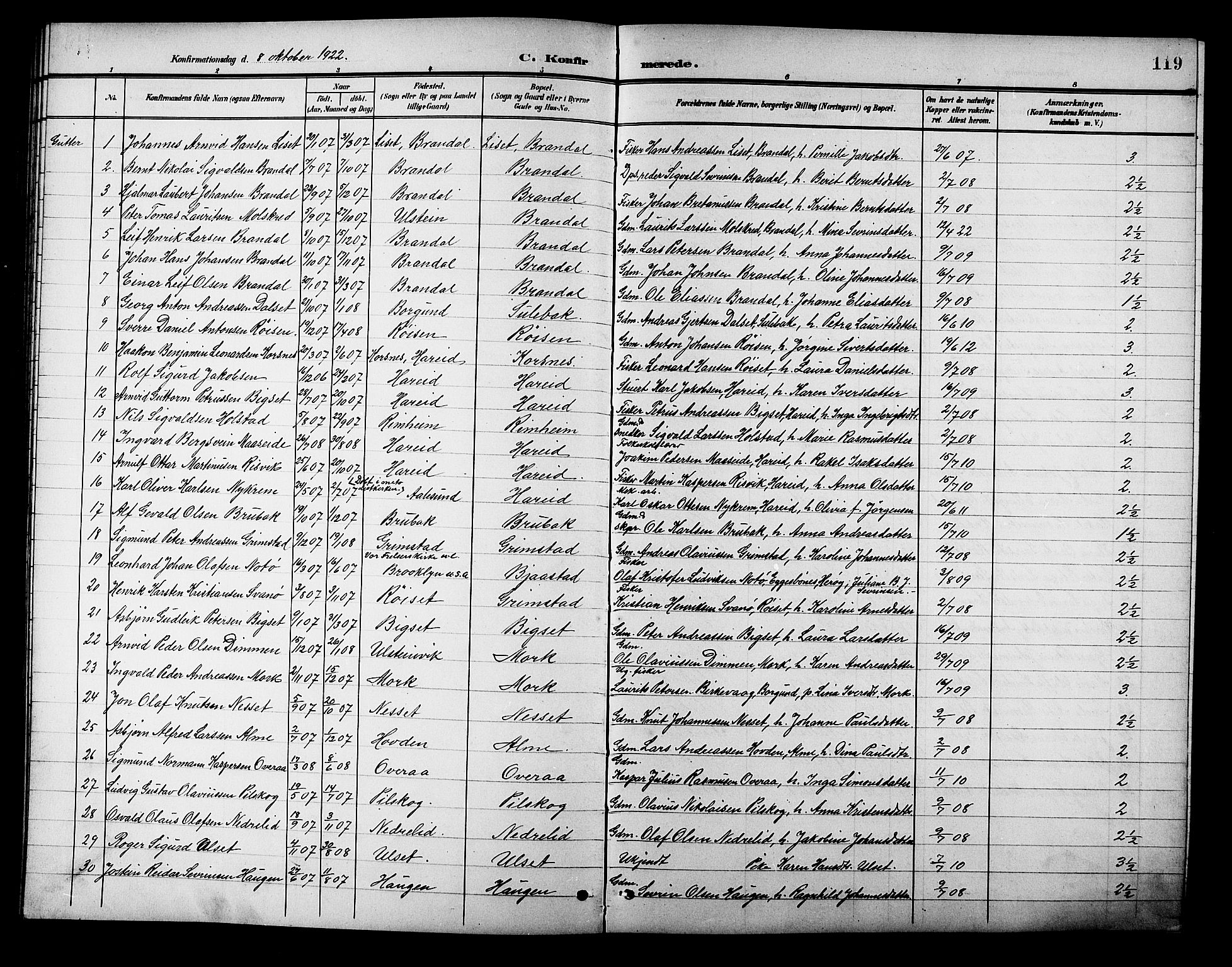 Ministerialprotokoller, klokkerbøker og fødselsregistre - Møre og Romsdal, AV/SAT-A-1454/510/L0126: Parish register (copy) no. 510C03, 1900-1922, p. 119