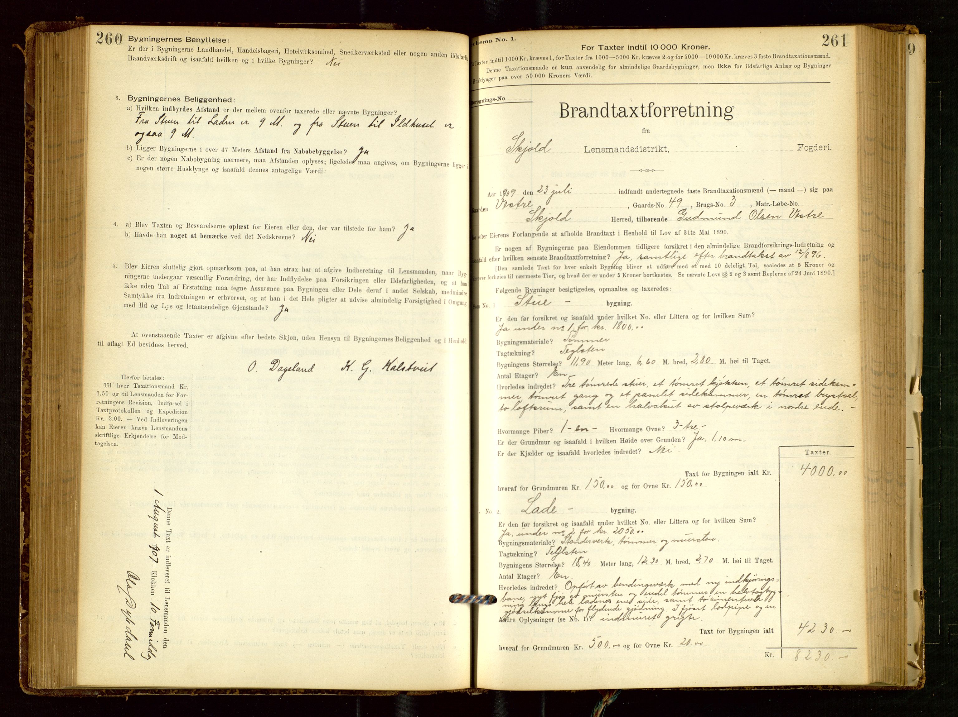 Skjold lensmannskontor, SAST/A-100182/Gob/L0001: "Brandtaxationsprotokol for Skjold Lensmandsdistrikt Ryfylke Fogderi", 1894-1939, p. 260-261