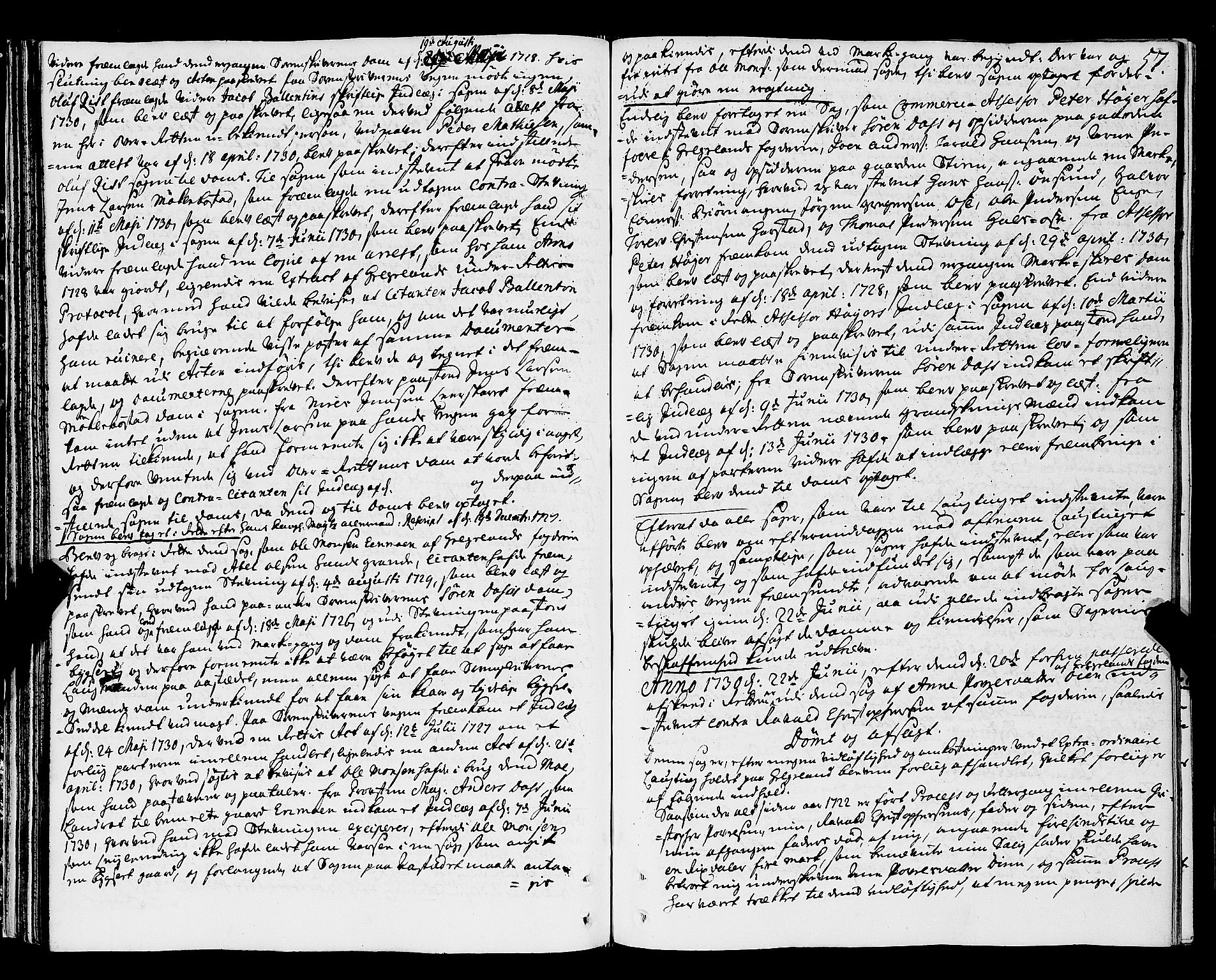 Nordland og Finnmarks lagstol, AV/SAT-A-5608/X/L0006: Justisprotokoll, 1730-1740, p. 56b-57a