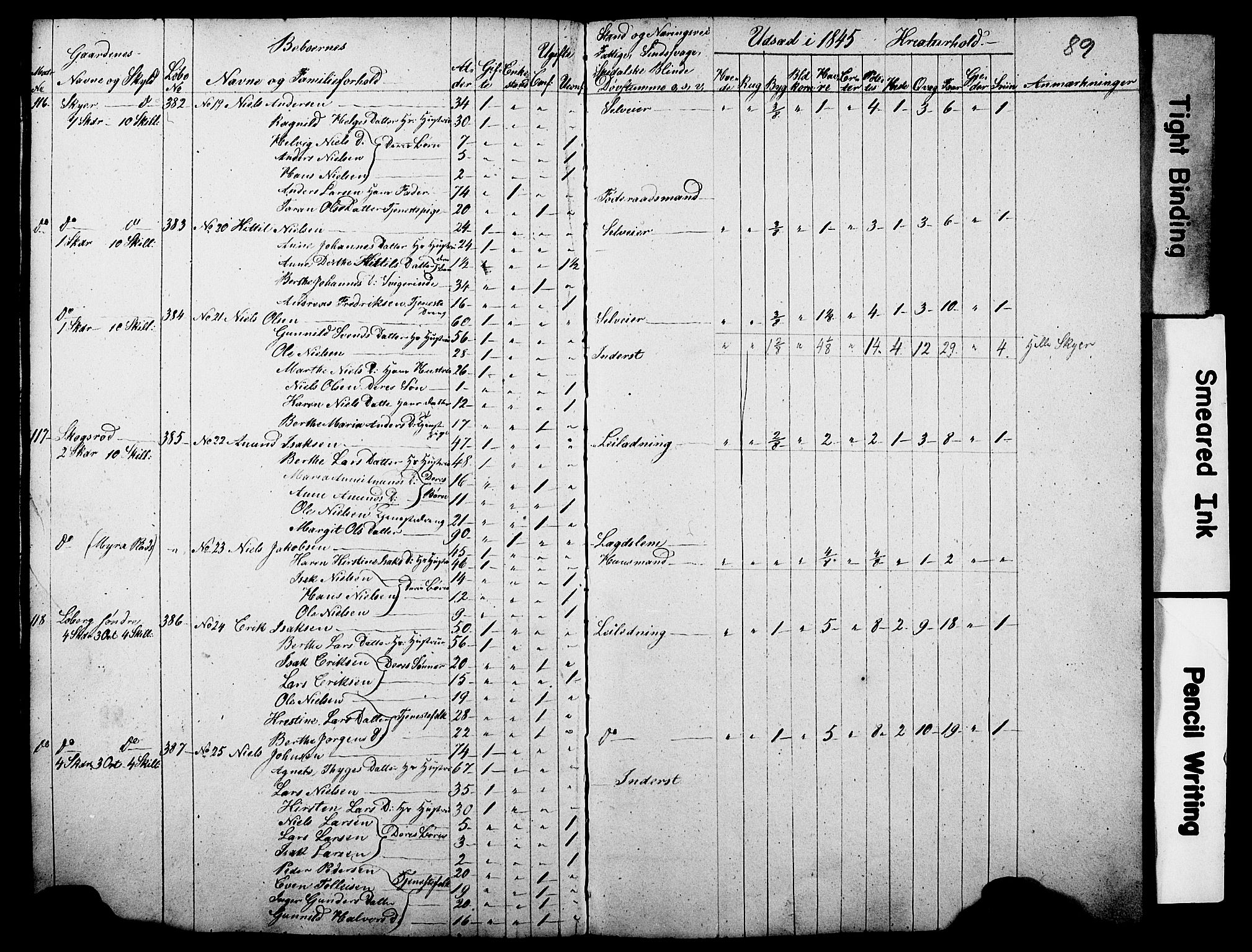 , Census 1845 for Gjerpen, 1845, p. 89