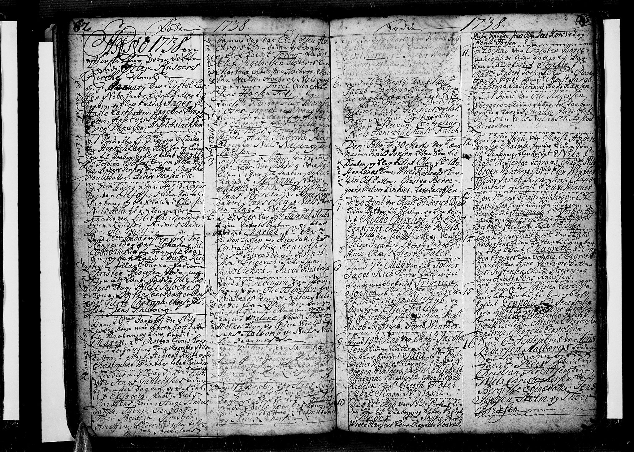 Risør sokneprestkontor, SAK/1111-0035/F/Fb/L0001: Parish register (copy) no. B 1, 1716-1747, p. 62-63