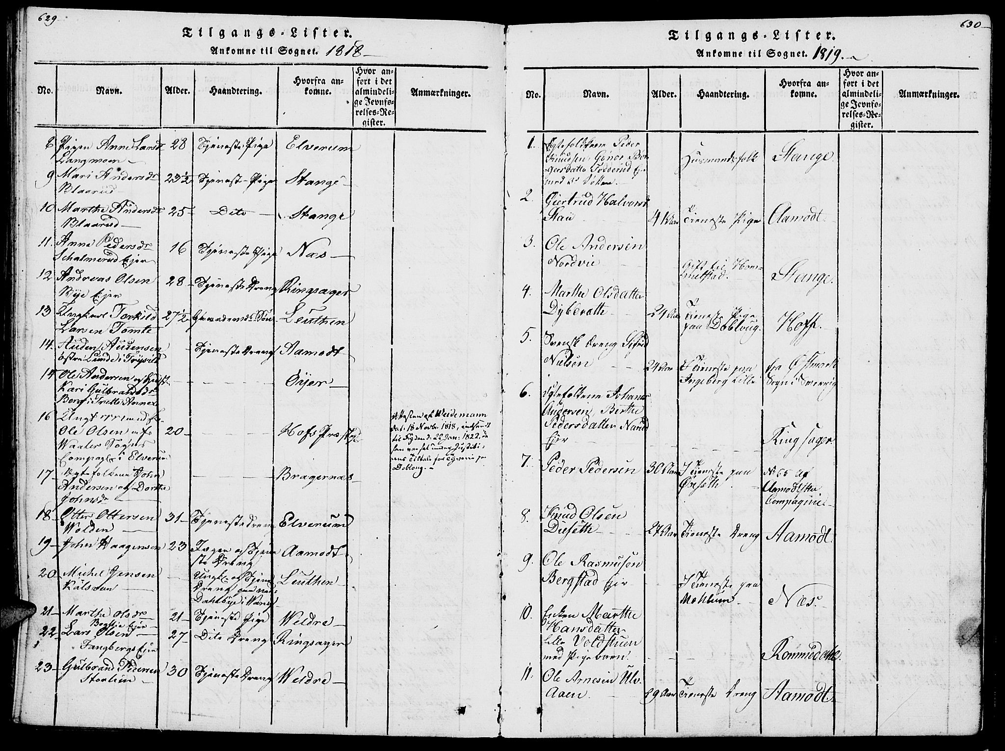 Vang prestekontor, Hedmark, SAH/PREST-008/H/Ha/Haa/L0007: Parish register (official) no. 7, 1813-1826, p. 629-630
