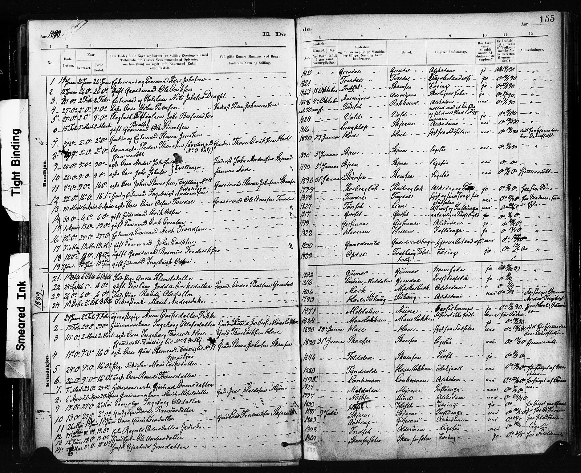 Ministerialprotokoller, klokkerbøker og fødselsregistre - Sør-Trøndelag, AV/SAT-A-1456/674/L0871: Parish register (official) no. 674A03, 1880-1896, p. 155