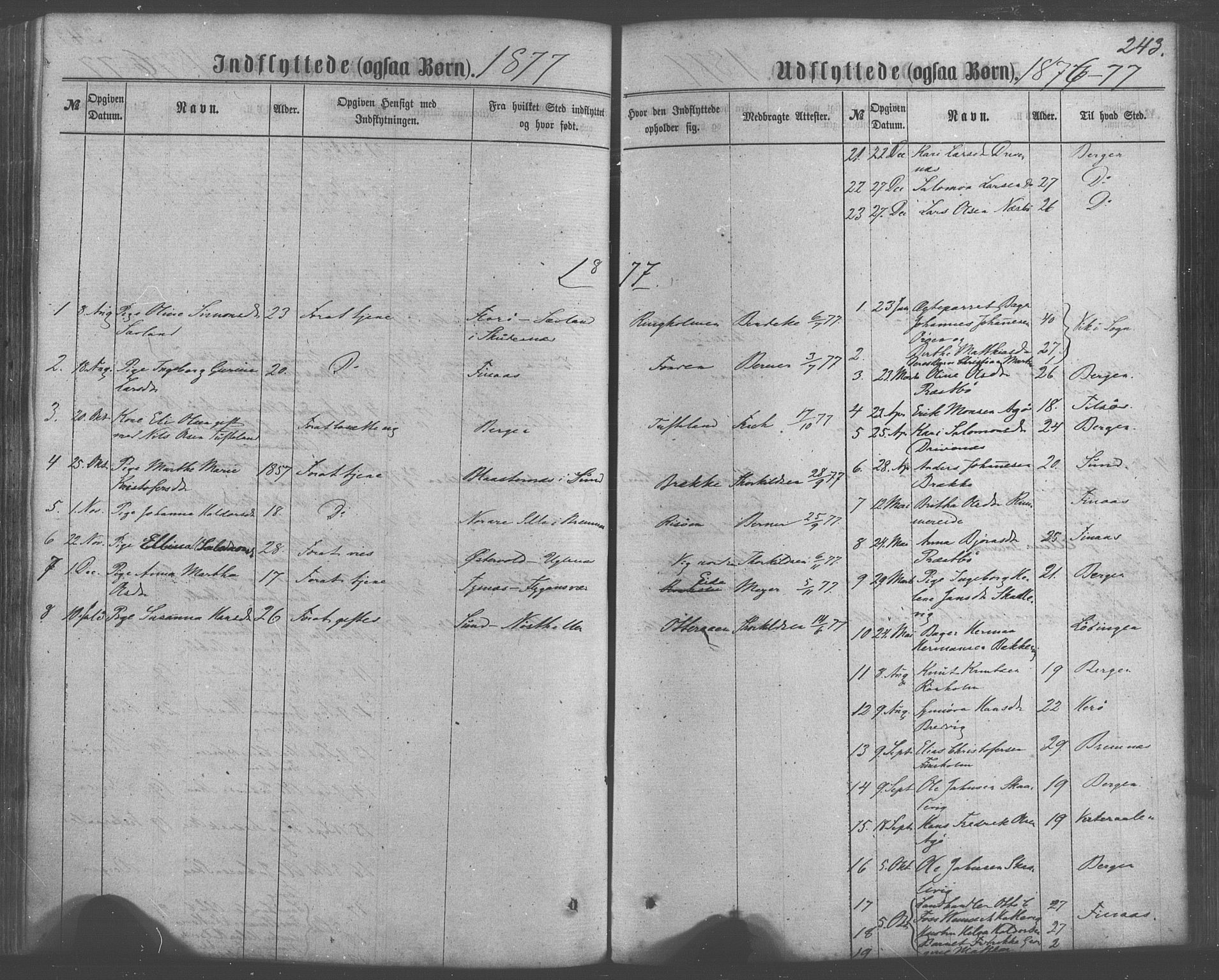 Fitjar sokneprestembete, SAB/A-99926: Parish register (official) no. A 1, 1862-1881, p. 243
