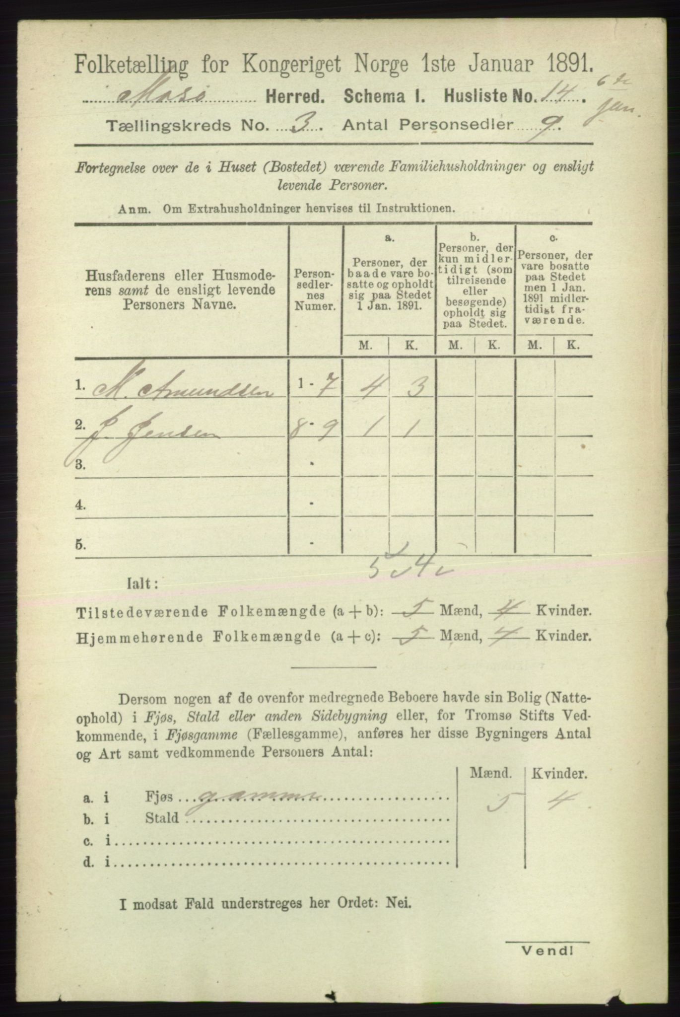 RA, 1891 census for 2018 Måsøy, 1891, p. 375