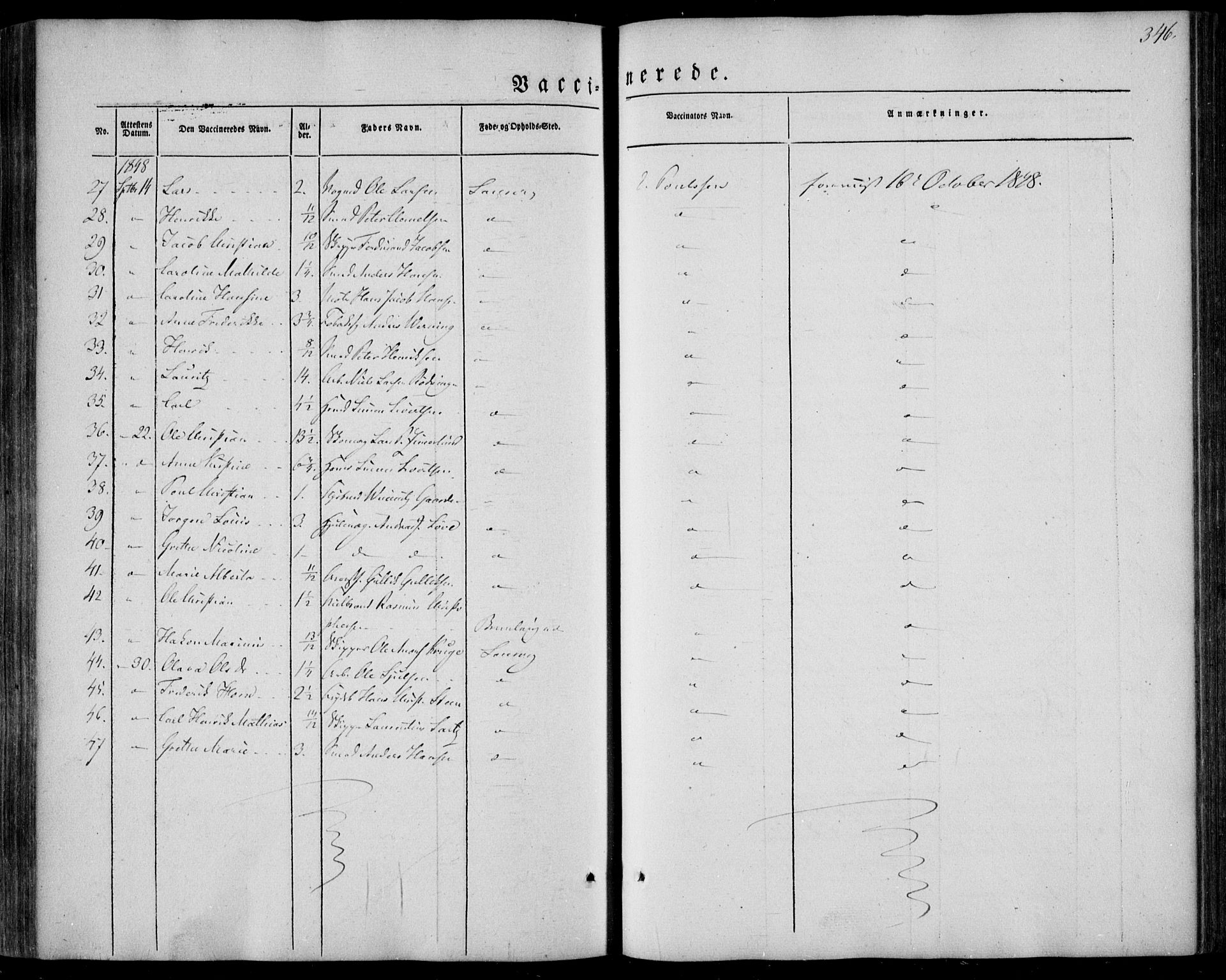 Larvik kirkebøker, AV/SAKO-A-352/F/Fa/L0003: Parish register (official) no. I 3, 1848-1856, p. 346