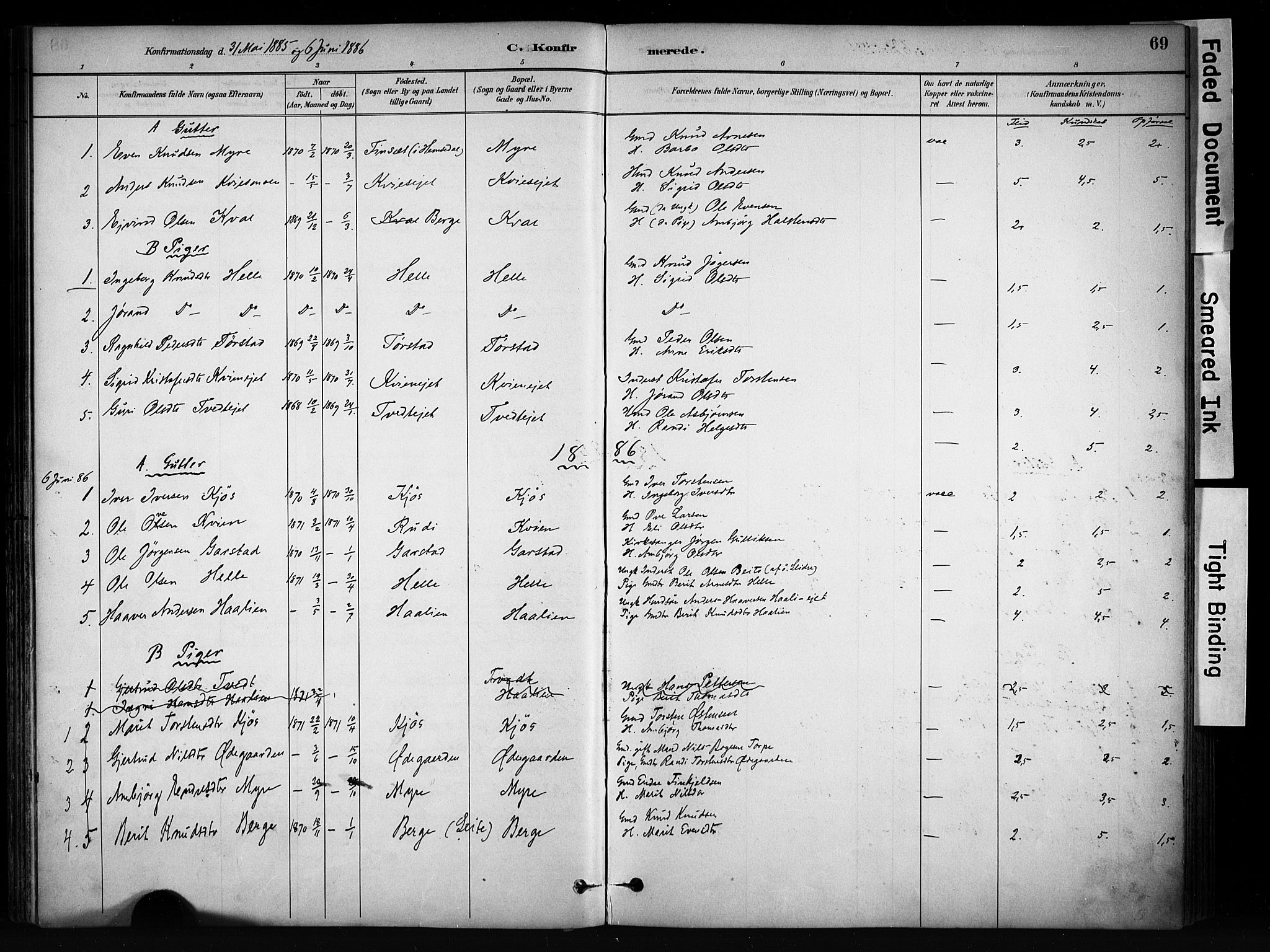 Vang prestekontor, Valdres, SAH/PREST-140/H/Ha/L0009: Parish register (official) no. 9, 1882-1914, p. 69