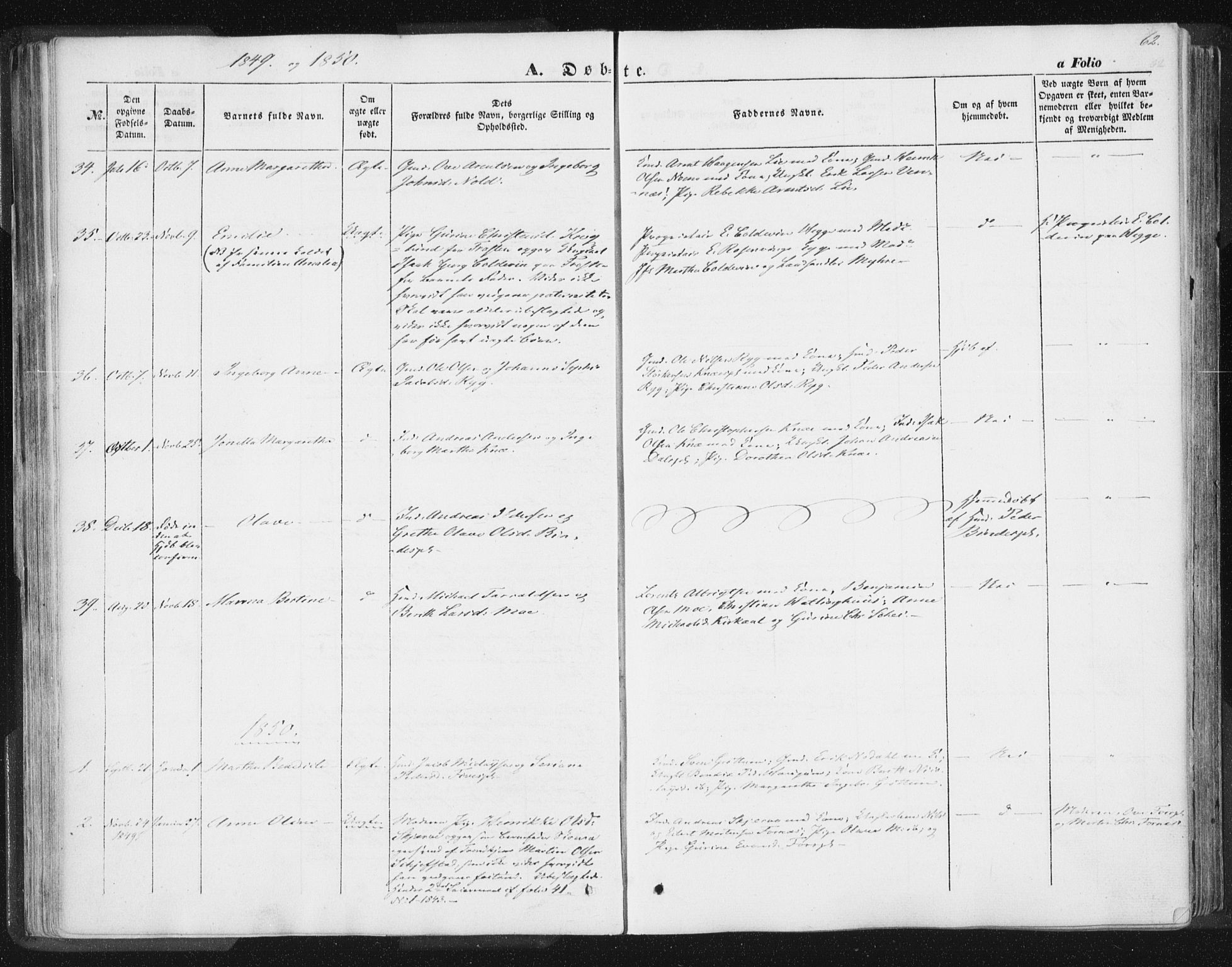 Ministerialprotokoller, klokkerbøker og fødselsregistre - Nord-Trøndelag, SAT/A-1458/746/L0446: Parish register (official) no. 746A05, 1846-1859, p. 62