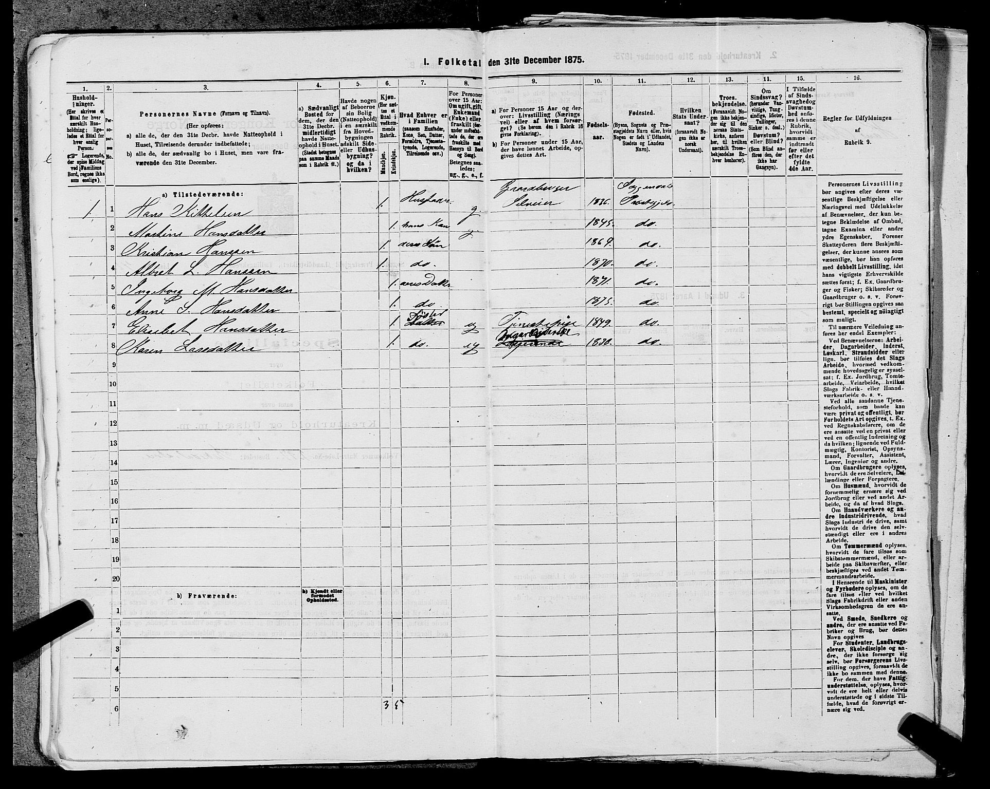 SAST, 1875 census for 1111L Sokndal/Sokndal, 1875, p. 801