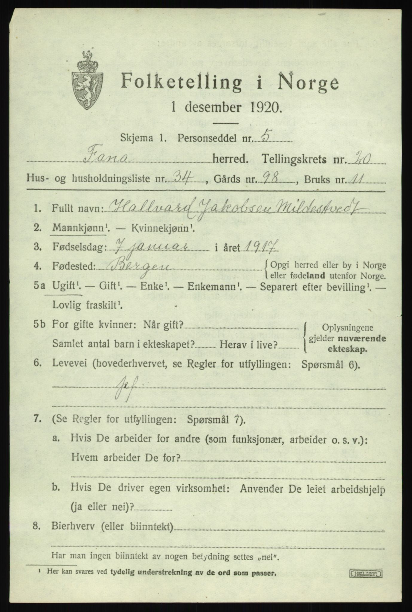 SAB, 1920 census for Fana, 1920, p. 24455