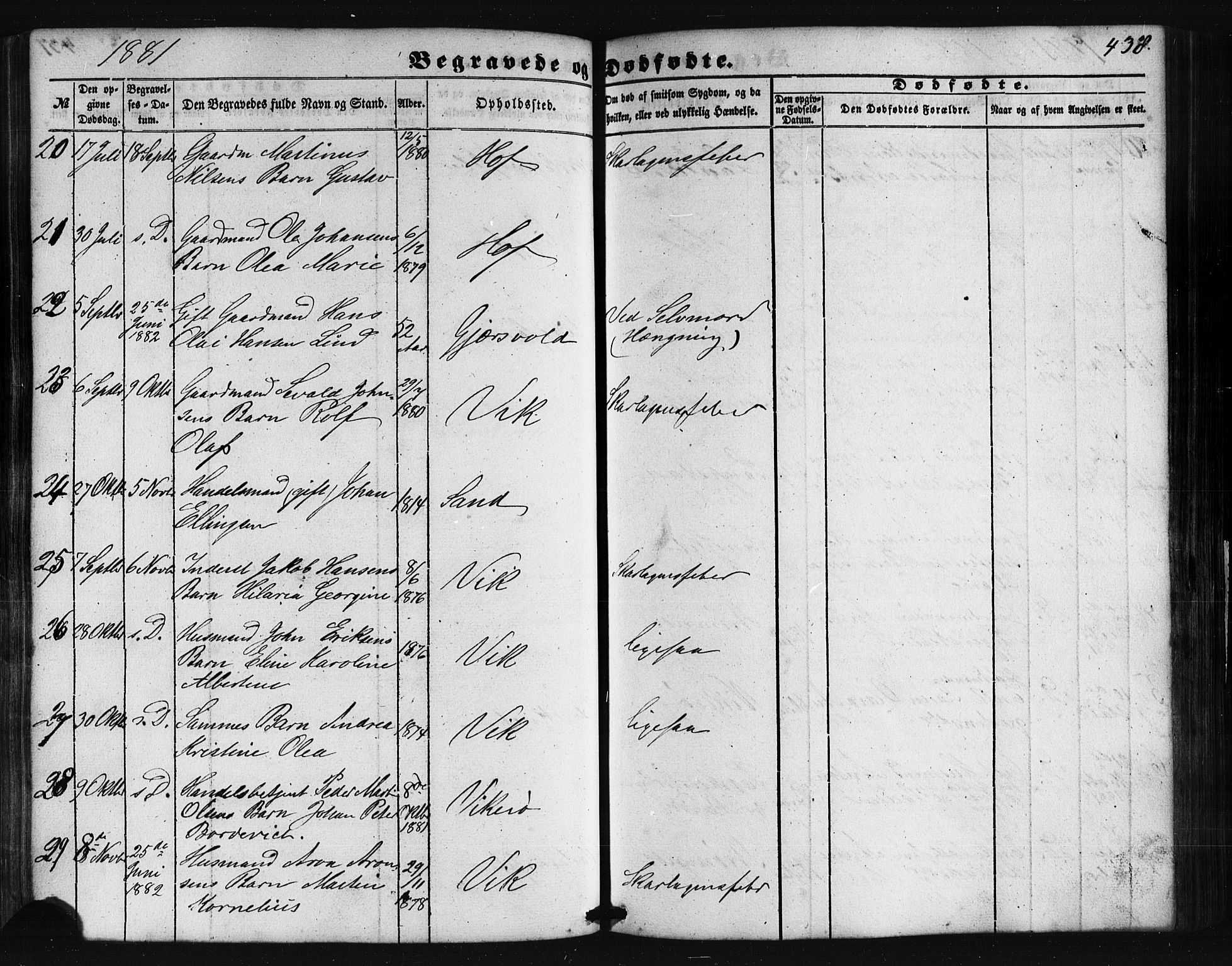 Ministerialprotokoller, klokkerbøker og fødselsregistre - Nordland, AV/SAT-A-1459/876/L1095: Parish register (official) no. 876A01, 1863-1885, p. 438