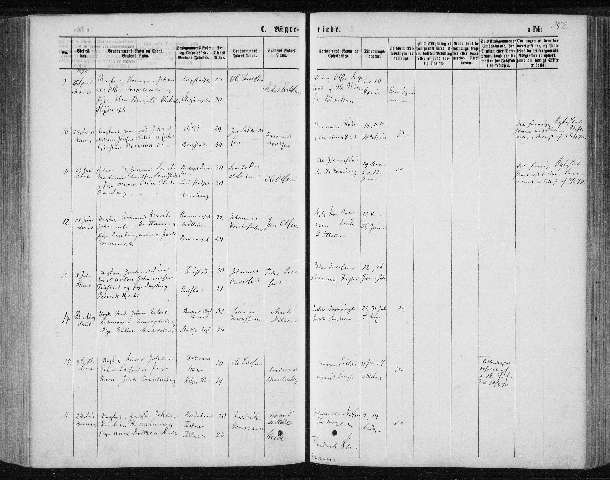 Ministerialprotokoller, klokkerbøker og fødselsregistre - Nord-Trøndelag, AV/SAT-A-1458/735/L0345: Parish register (official) no. 735A08 /1, 1863-1872, p. 252