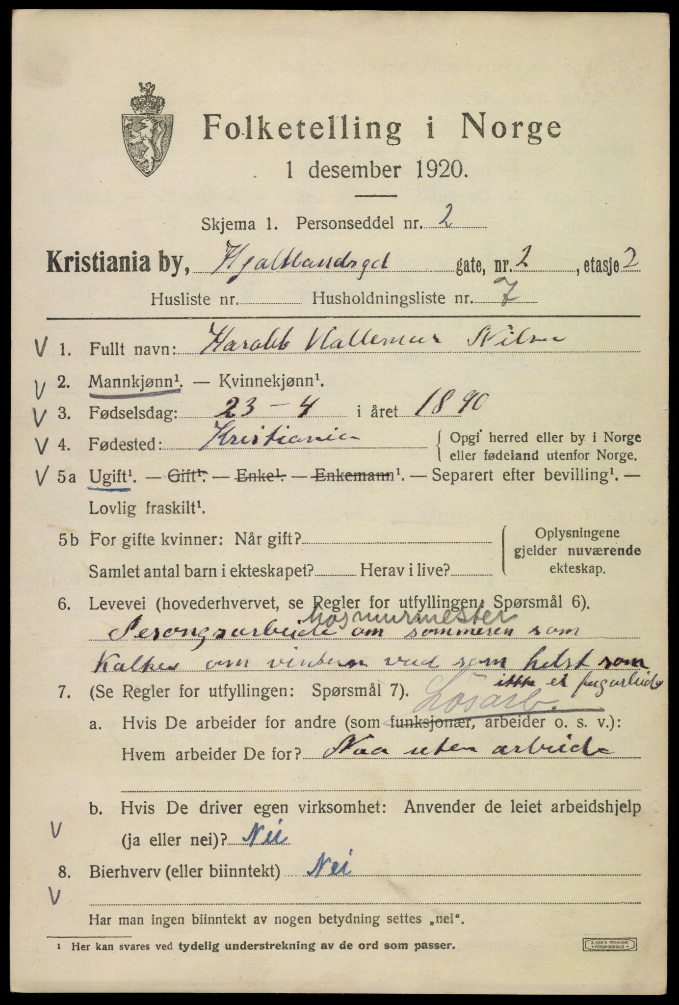 SAO, 1920 census for Kristiania, 1920, p. 294025