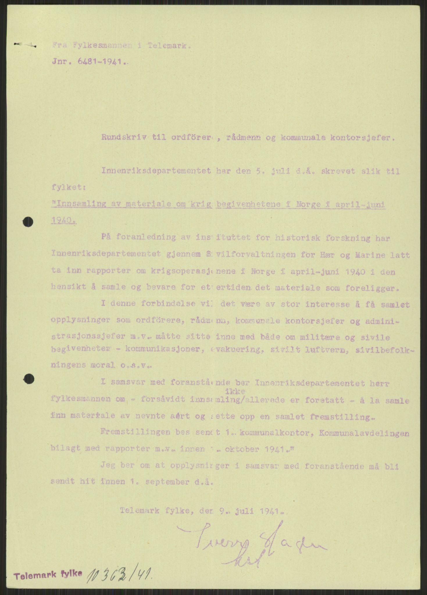 Forsvaret, Forsvarets krigshistoriske avdeling, AV/RA-RAFA-2017/Y/Ya/L0014: II-C-11-31 - Fylkesmenn.  Rapporter om krigsbegivenhetene 1940., 1940, p. 692