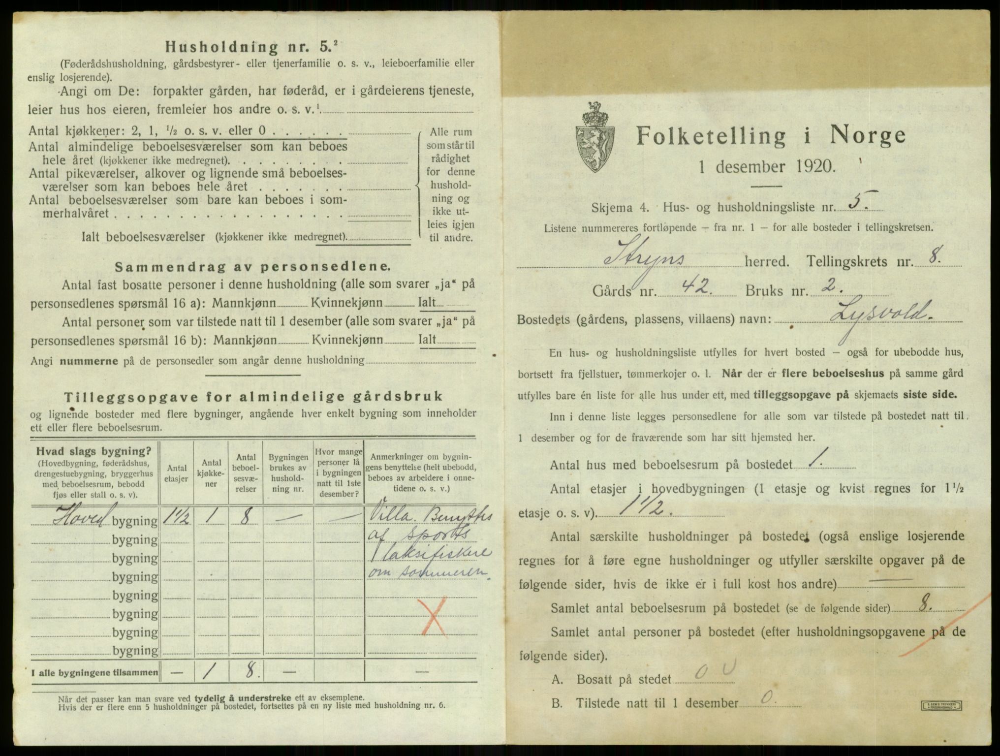 SAB, 1920 census for Stryn, 1920, p. 476