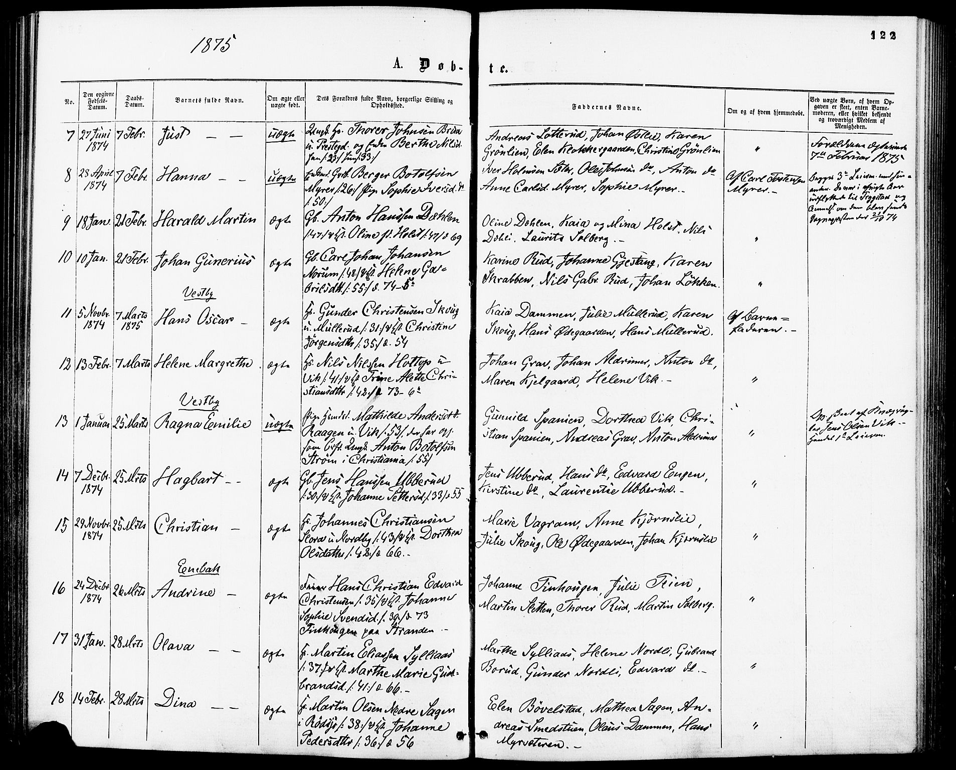 Enebakk prestekontor Kirkebøker, SAO/A-10171c/F/Fa/L0011: Parish register (official) no. I 11, 1862-1882, p. 122