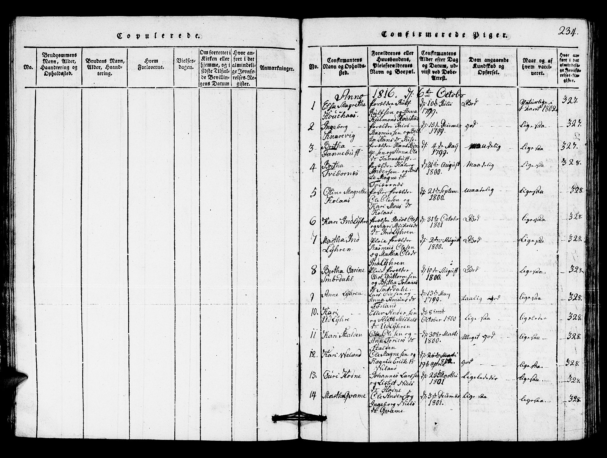 Lindås Sokneprestembete, SAB/A-76701/H/Hab: Parish register (copy) no. A 1, 1816-1823, p. 234