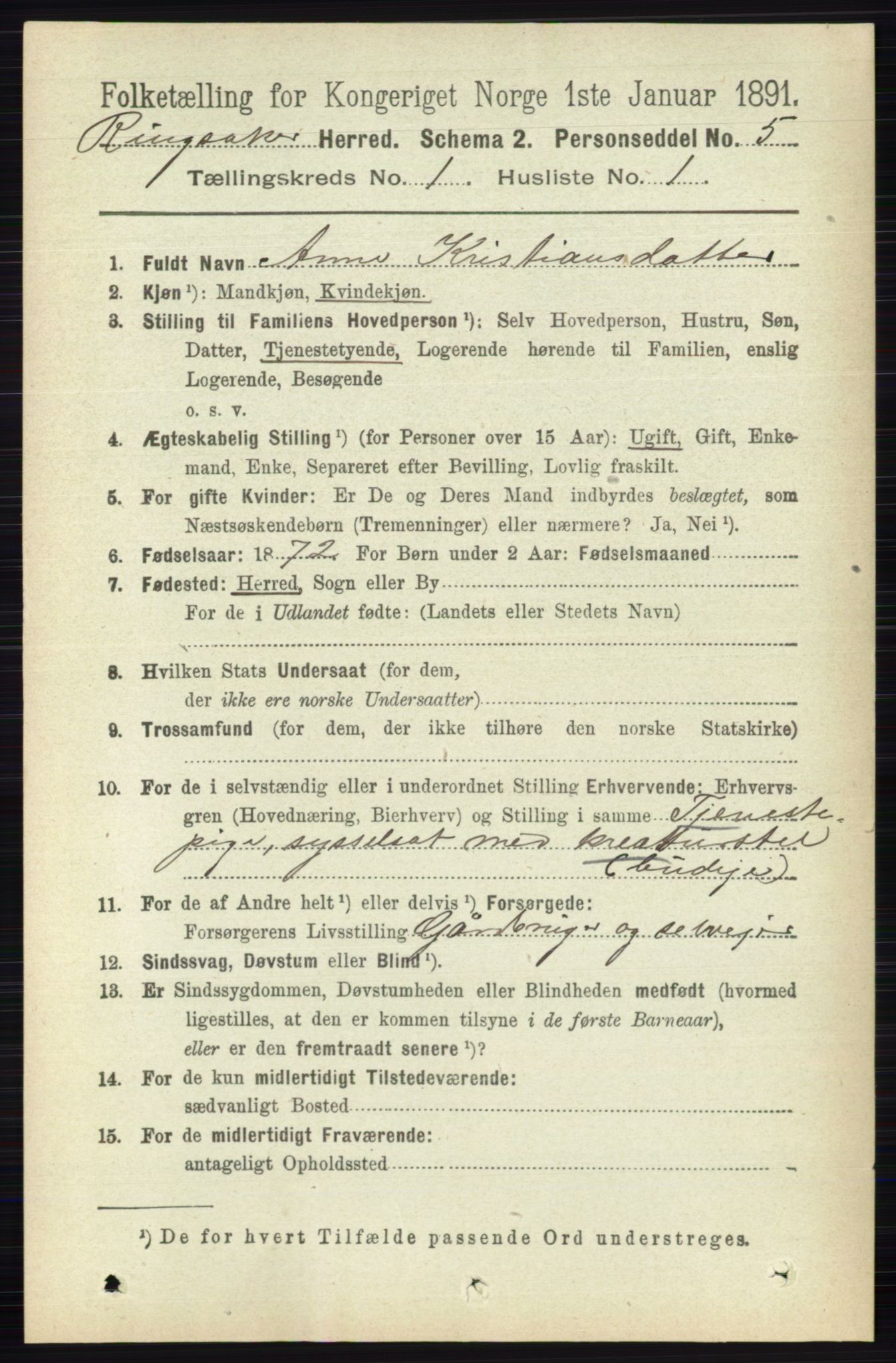 RA, 1891 census for 0412 Ringsaker, 1891, p. 177