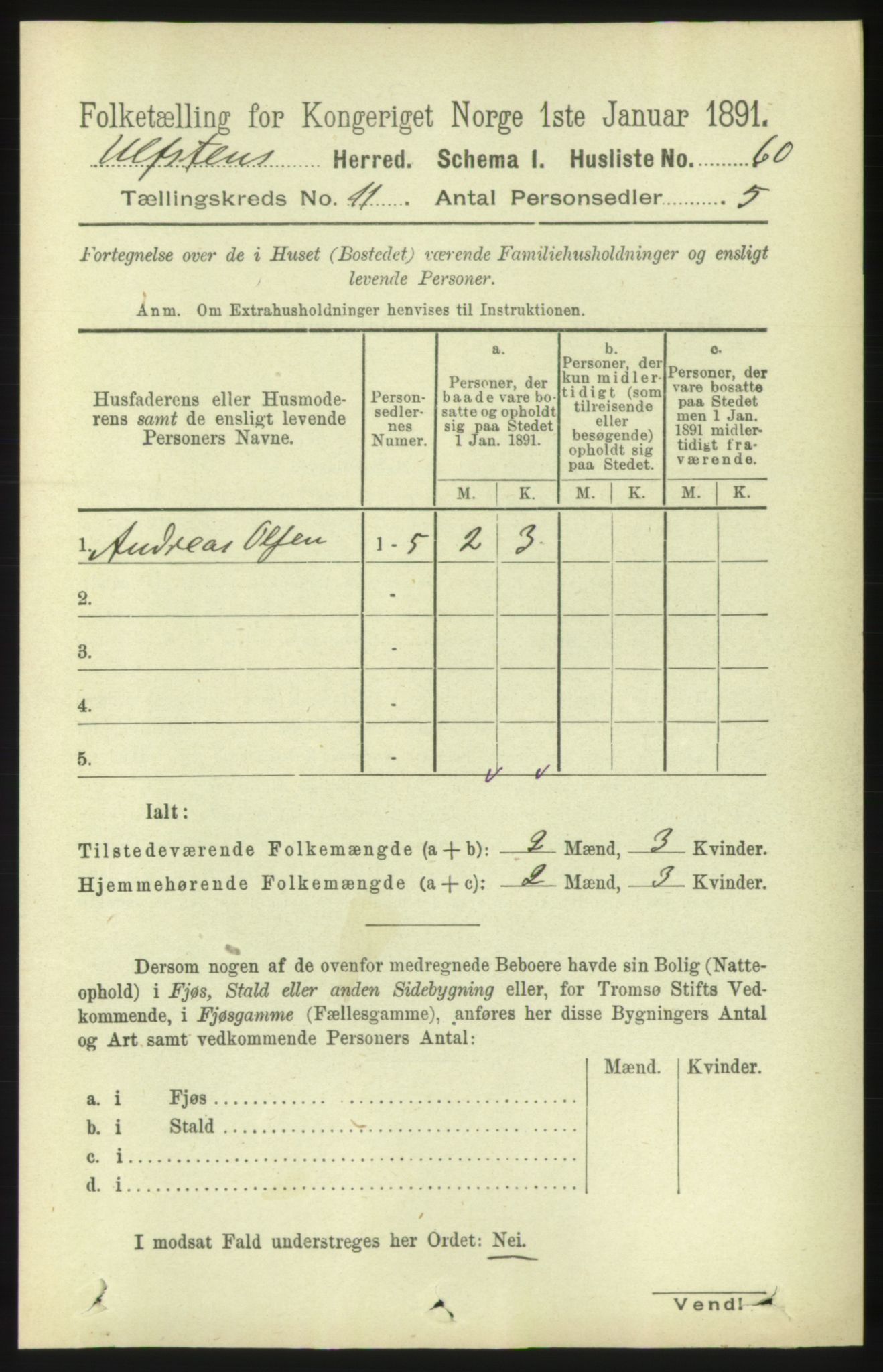 RA, 1891 census for 1516 Ulstein, 1891, p. 3453