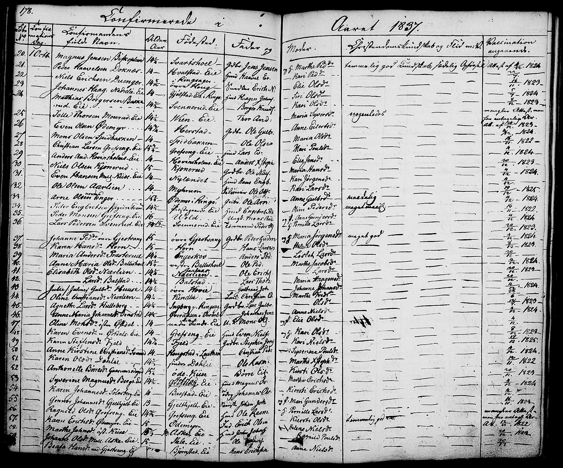 Nes prestekontor, Hedmark, AV/SAH-PREST-020/K/Ka/L0003: Parish register (official) no. 3, 1827-1851, p. 178