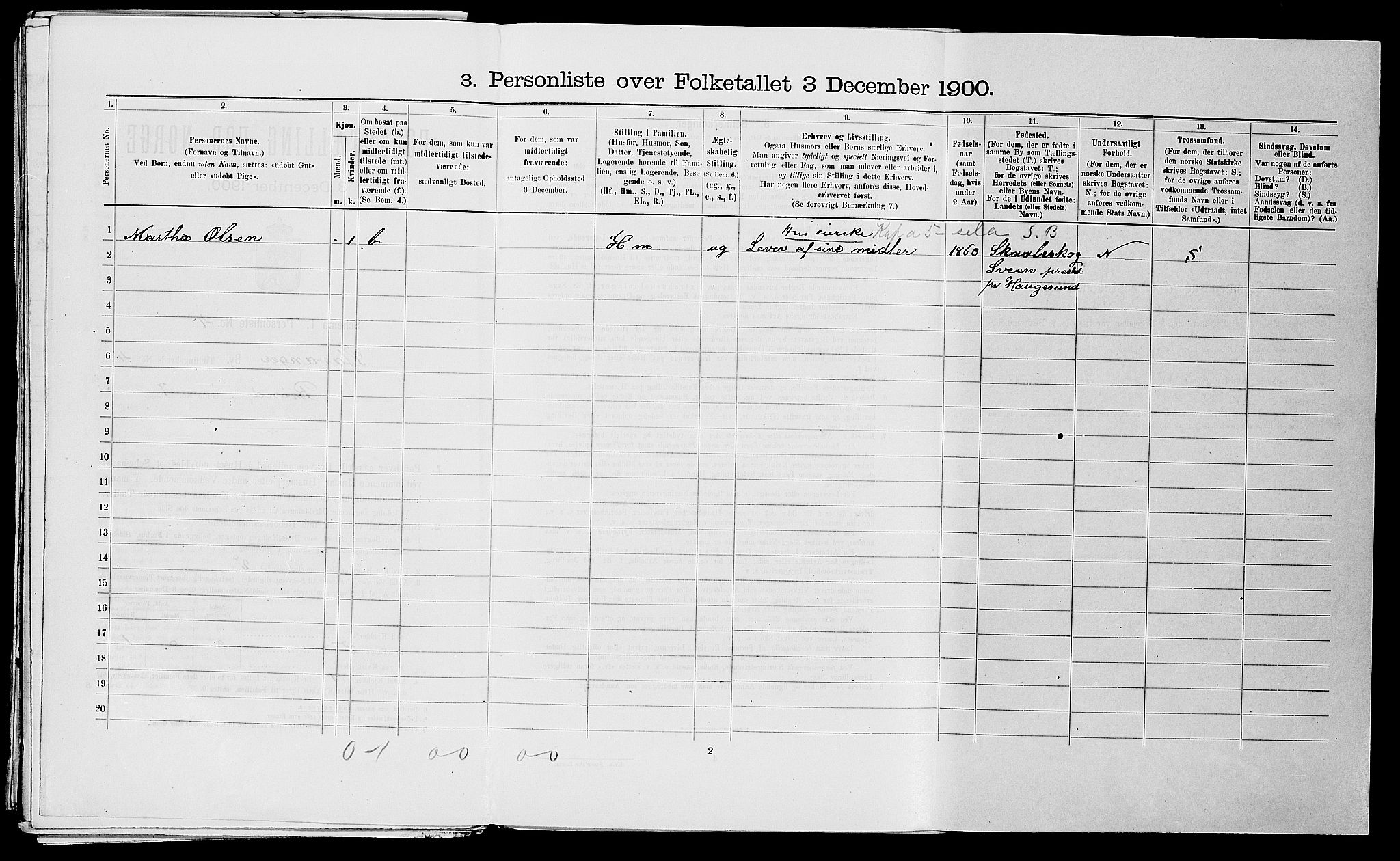 SAST, 1900 census for Stavanger, 1900, p. 1488