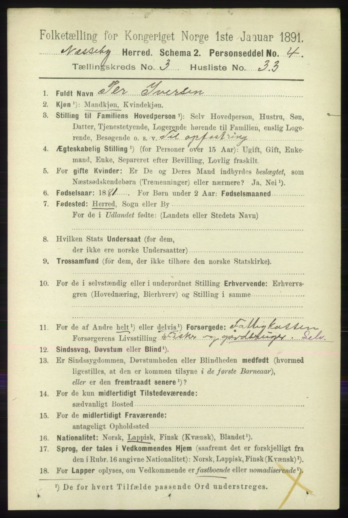 RA, 1891 census for 2027 Nesseby, 1891, p. 1192