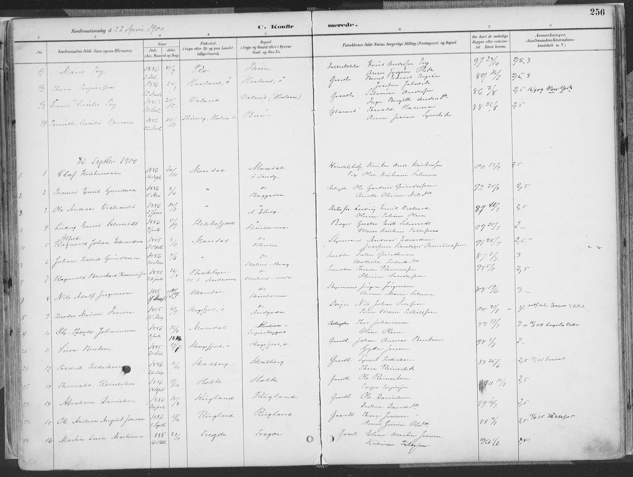 Mandal sokneprestkontor, AV/SAK-1111-0030/F/Fa/Faa/L0018: Parish register (official) no. A 18, 1890-1905, p. 256