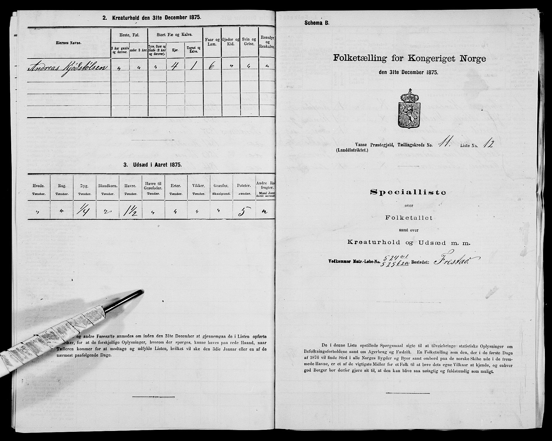 SAK, 1875 census for 1041L Vanse/Vanse og Farsund, 1875, p. 2008