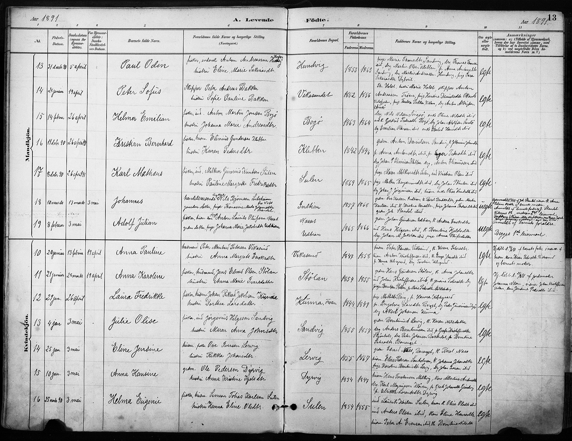 Ministerialprotokoller, klokkerbøker og fødselsregistre - Sør-Trøndelag, AV/SAT-A-1456/640/L0579: Parish register (official) no. 640A04, 1889-1902, p. 13
