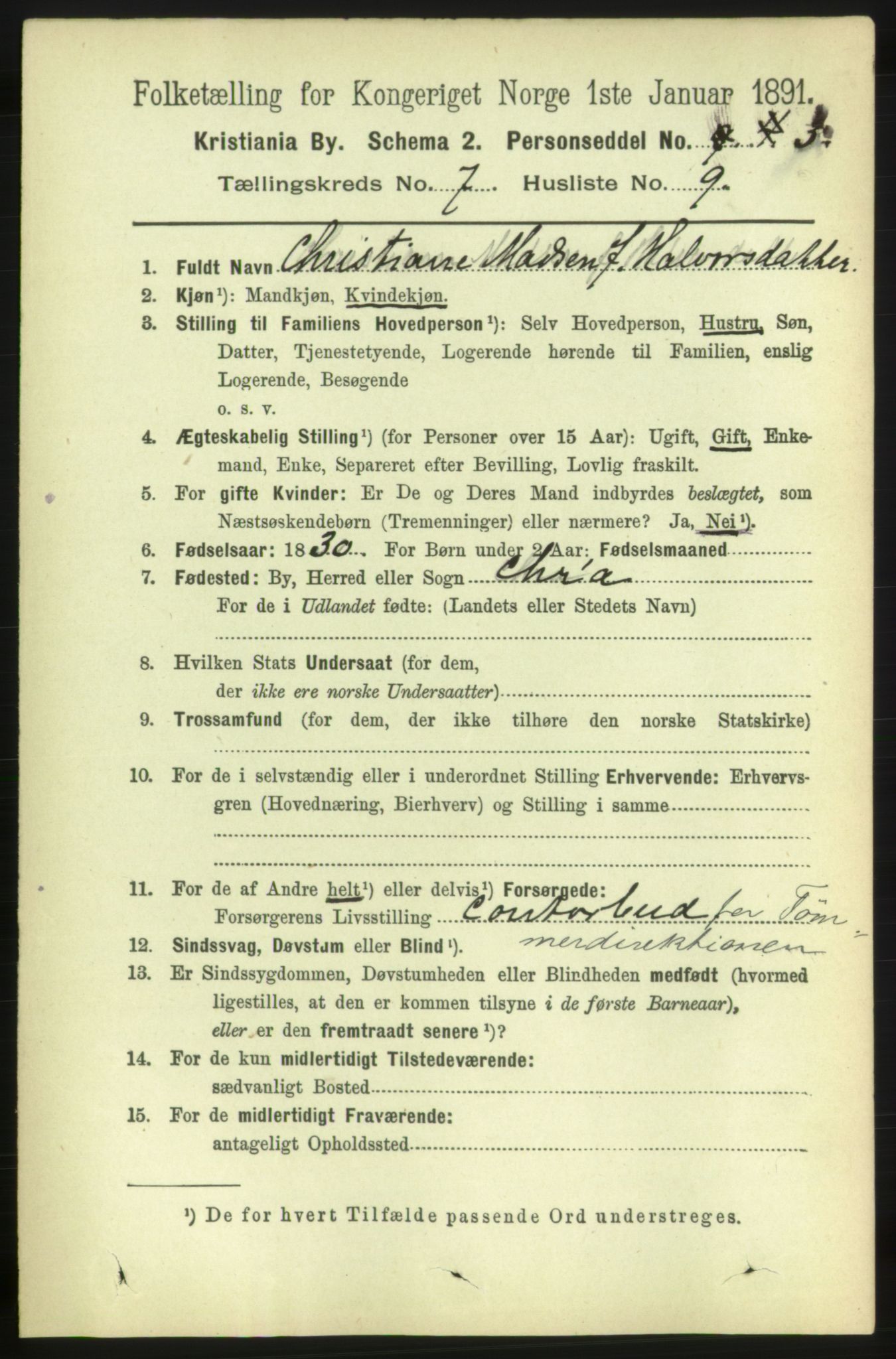 RA, 1891 census for 0301 Kristiania, 1891, p. 2858