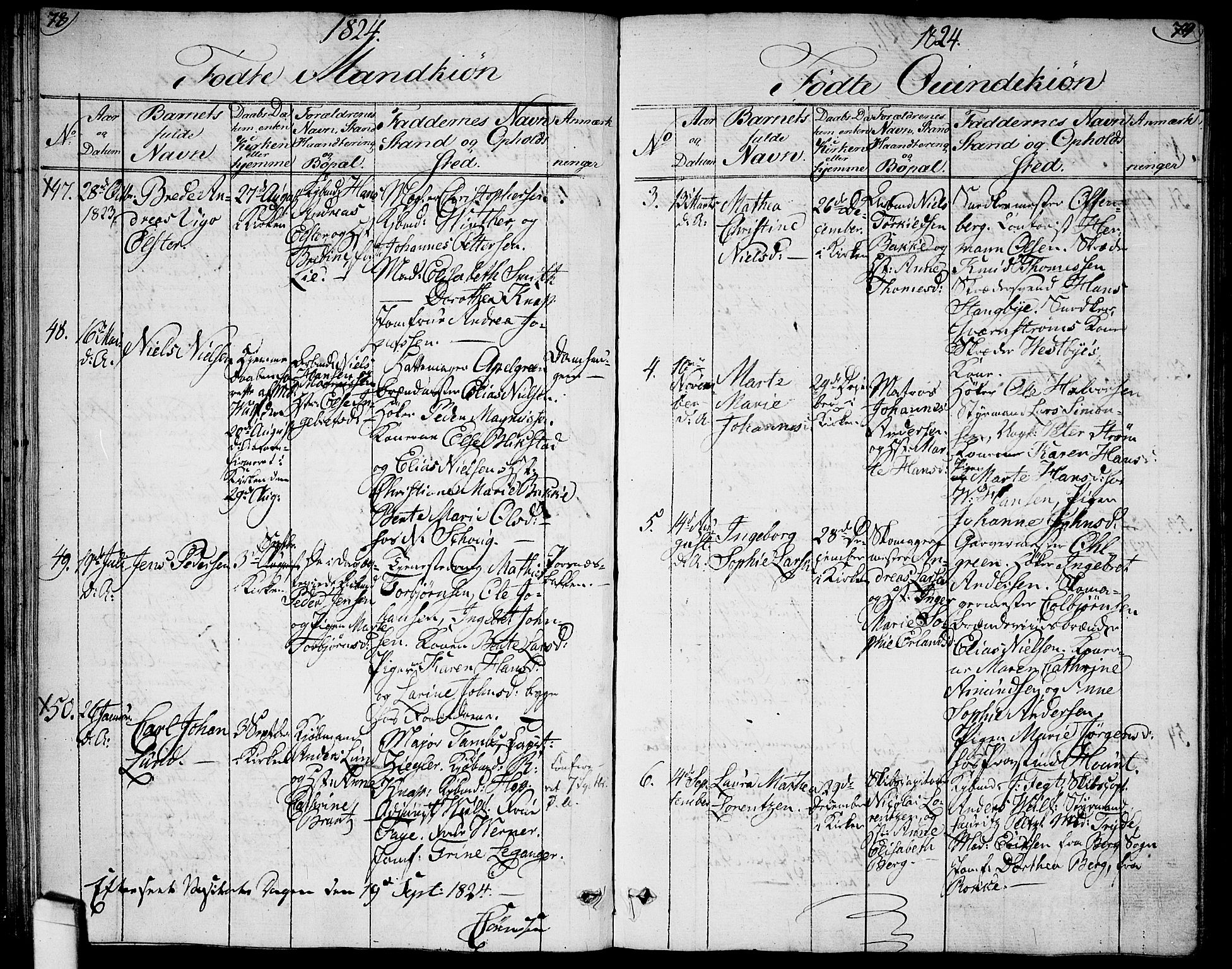 Halden prestekontor Kirkebøker, AV/SAO-A-10909/G/Ga/L0002: Parish register (copy) no. 2, 1821-1834, p. 78-79