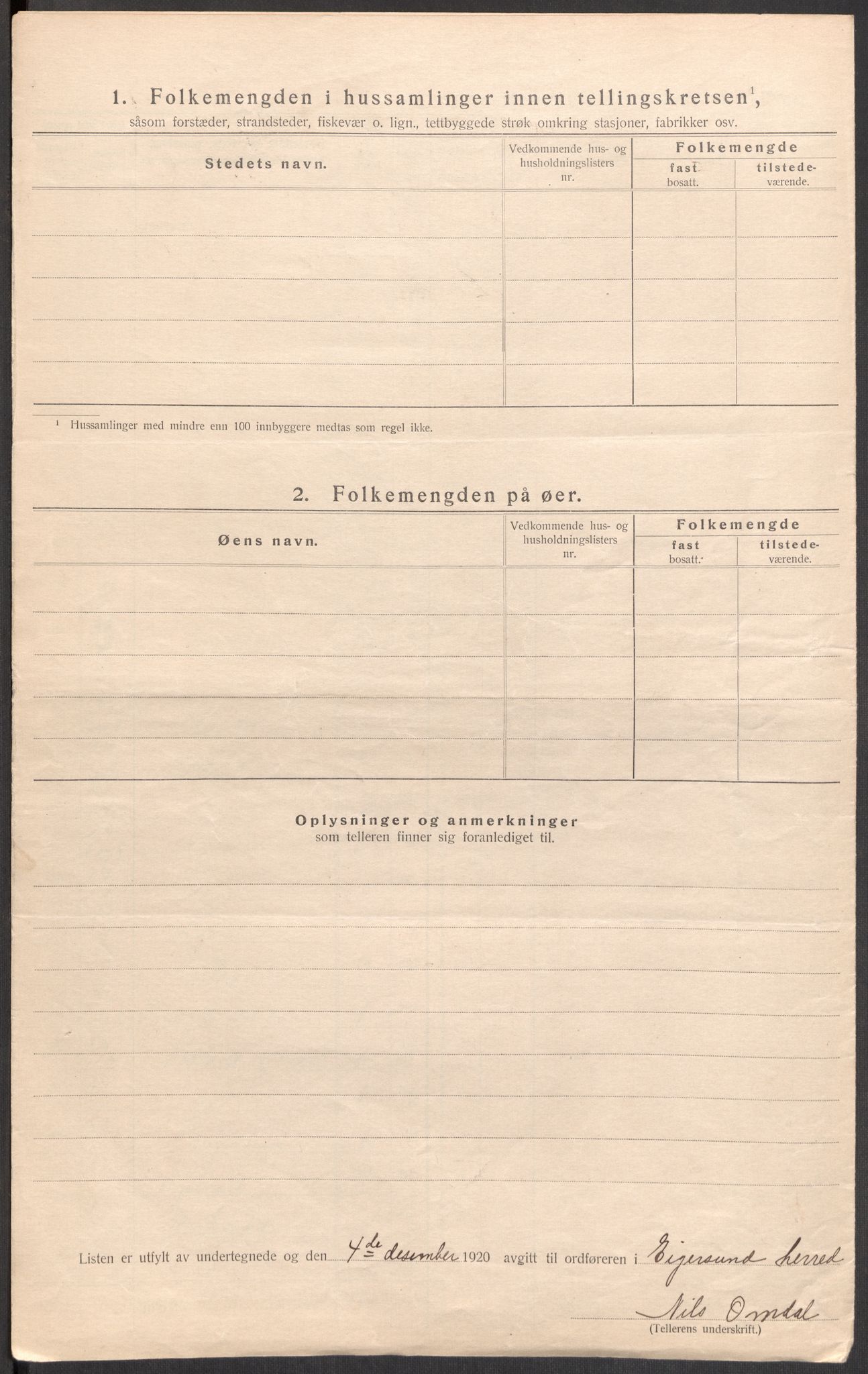 SAST, 1920 census for Eigersund, 1920, p. 21