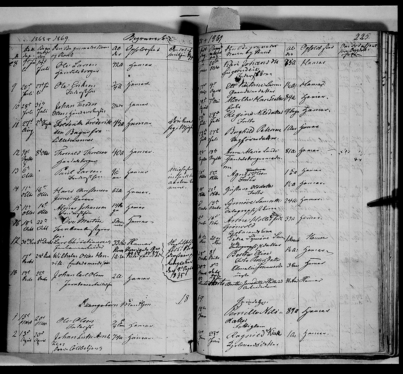 Vang prestekontor, Hedmark, SAH/PREST-008/H/Ha/Haa/L0011: Parish register (official) no. 11, 1852-1877, p. 225