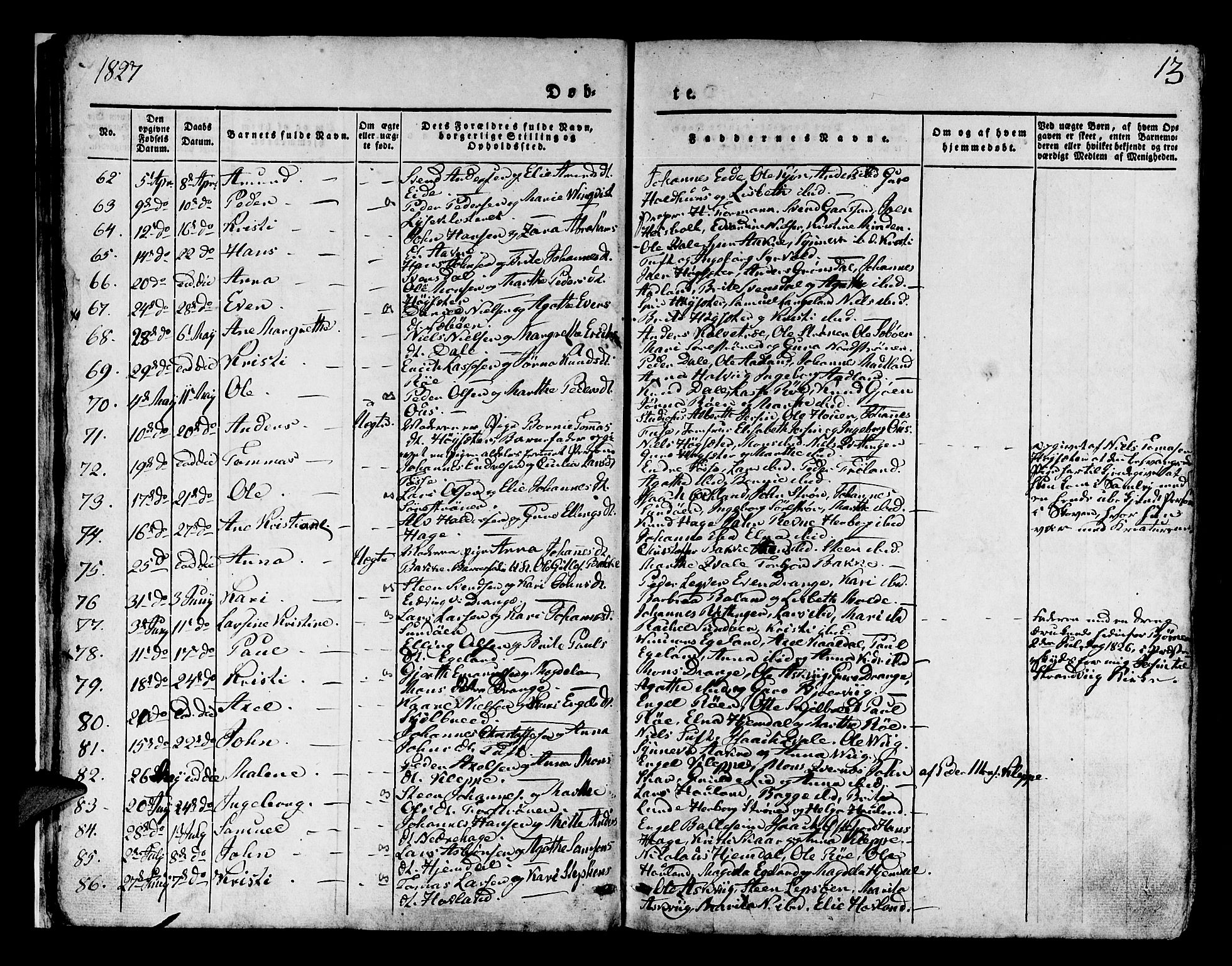 Os sokneprestembete, SAB/A-99929: Parish register (official) no. A 14, 1826-1839, p. 13