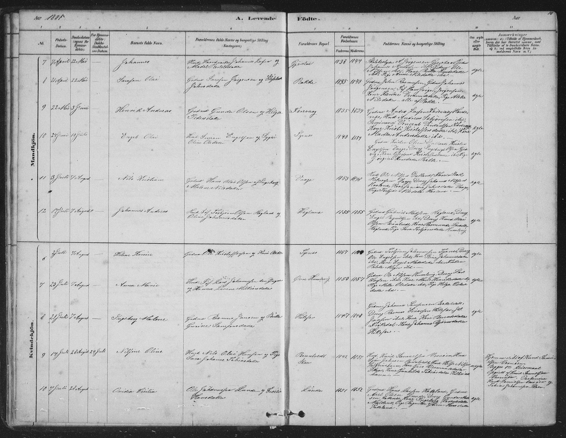 Tysnes sokneprestembete, AV/SAB-A-78601/H/Hab: Parish register (copy) no. B 2, 1878-1918, p. 18